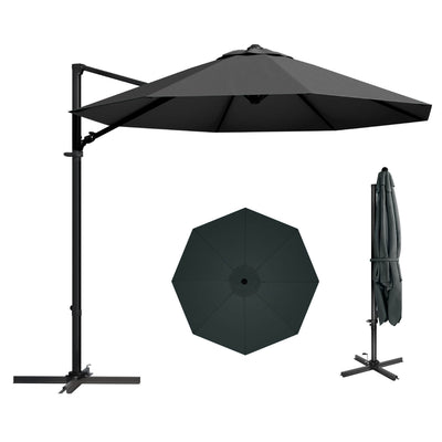 10ft Cantilever Umbrella with Solar Light & Rotation, Black
