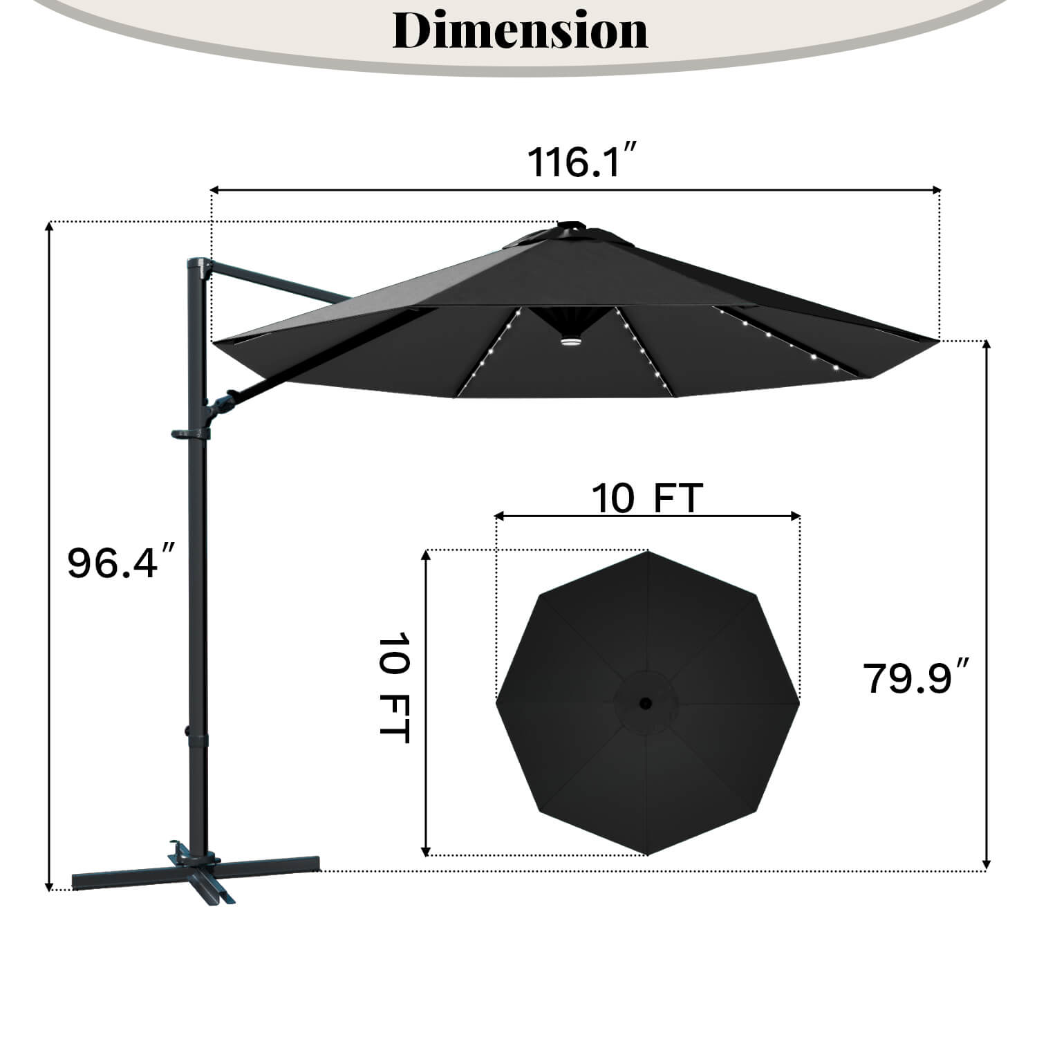 Patiowell 10 ft cantilever umbrella with light black