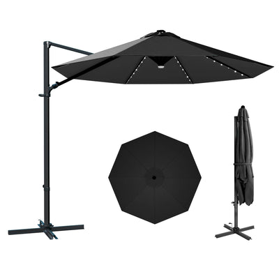 10ft Cantilever Umbrella with Solar Light & Rotation, Black