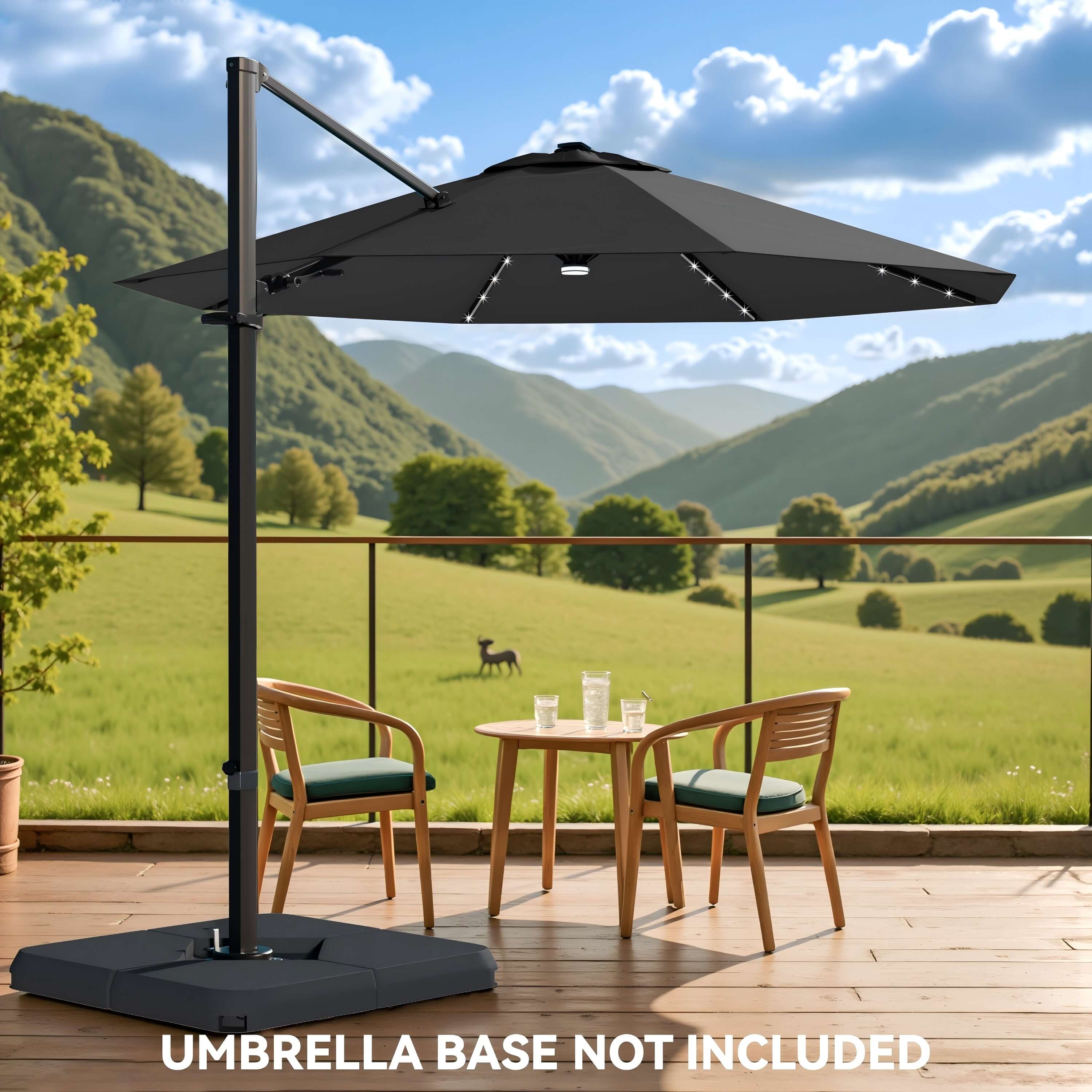 cloud mountain 10 ft cantilever patio umbrella cantilever 10ft Cantilever Umbrella with Solar Light & Rotation, Black