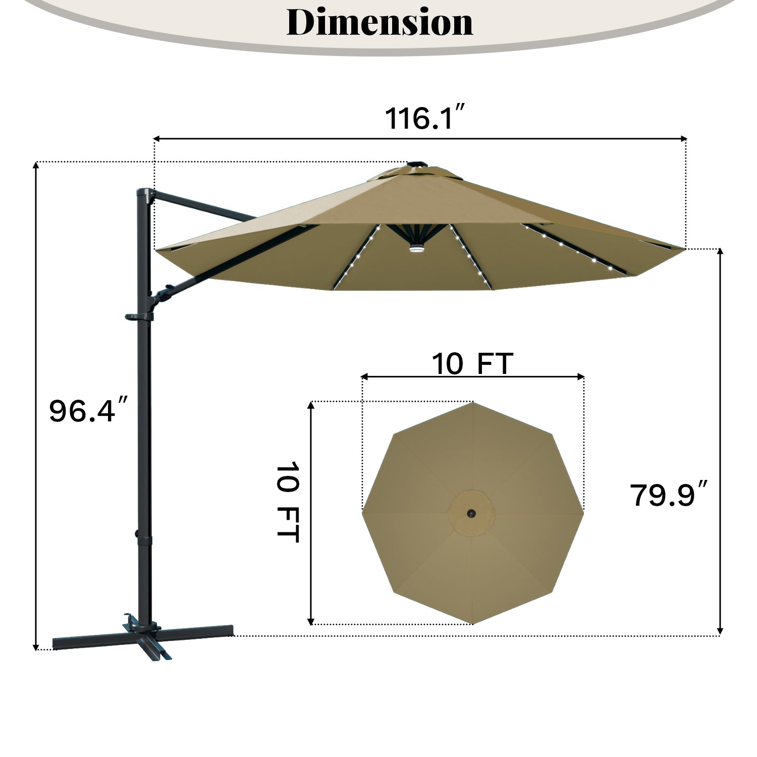 Patiowell 10 ft cantilever umbrella with light brown