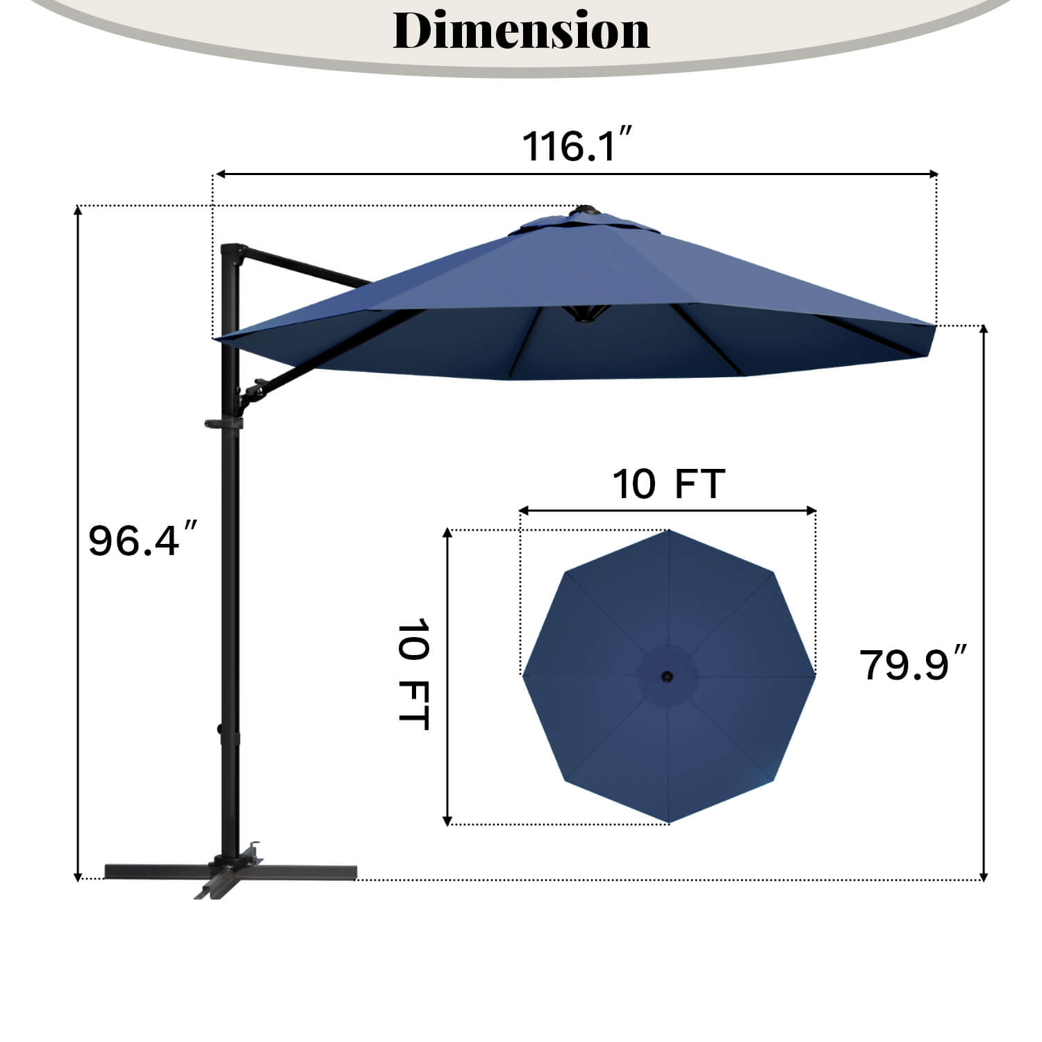 Patiowell 10 ft cantilever umbrella dark blue