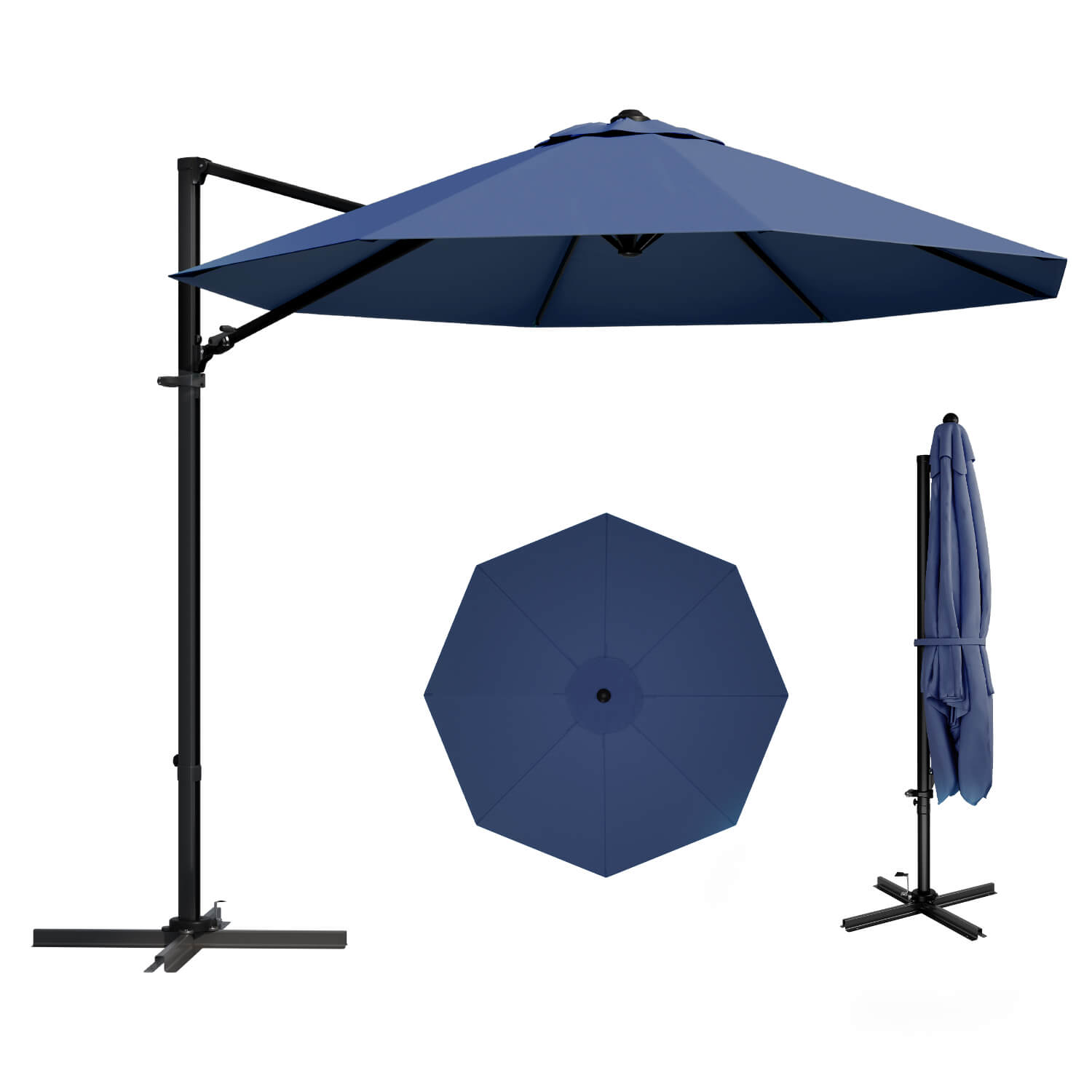 Patiowell 10ft Cantilever Patio Umbrella with Rotation & Tilt, Dark Blue