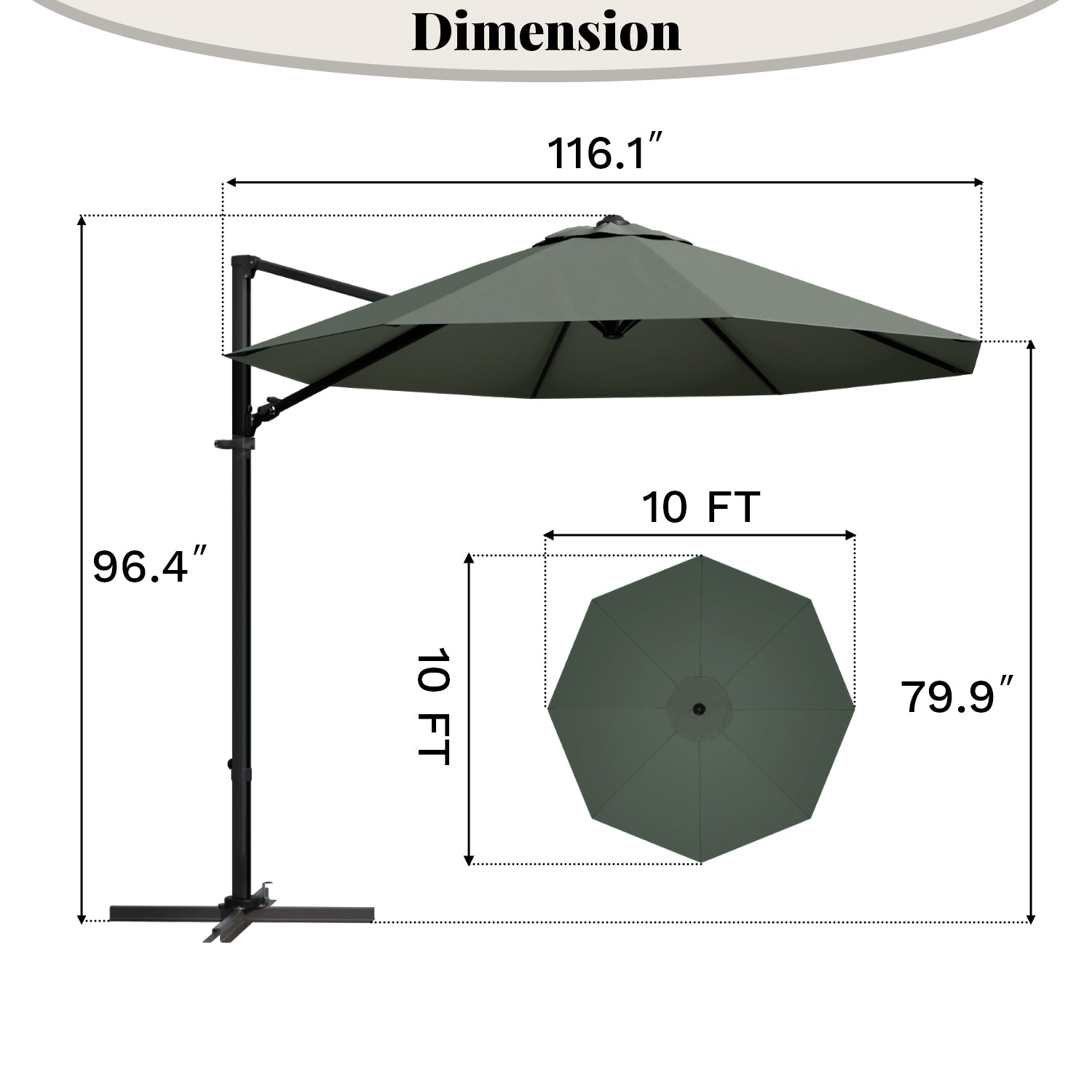 Patiowell 10 ft cantilever umbrella without base light gray