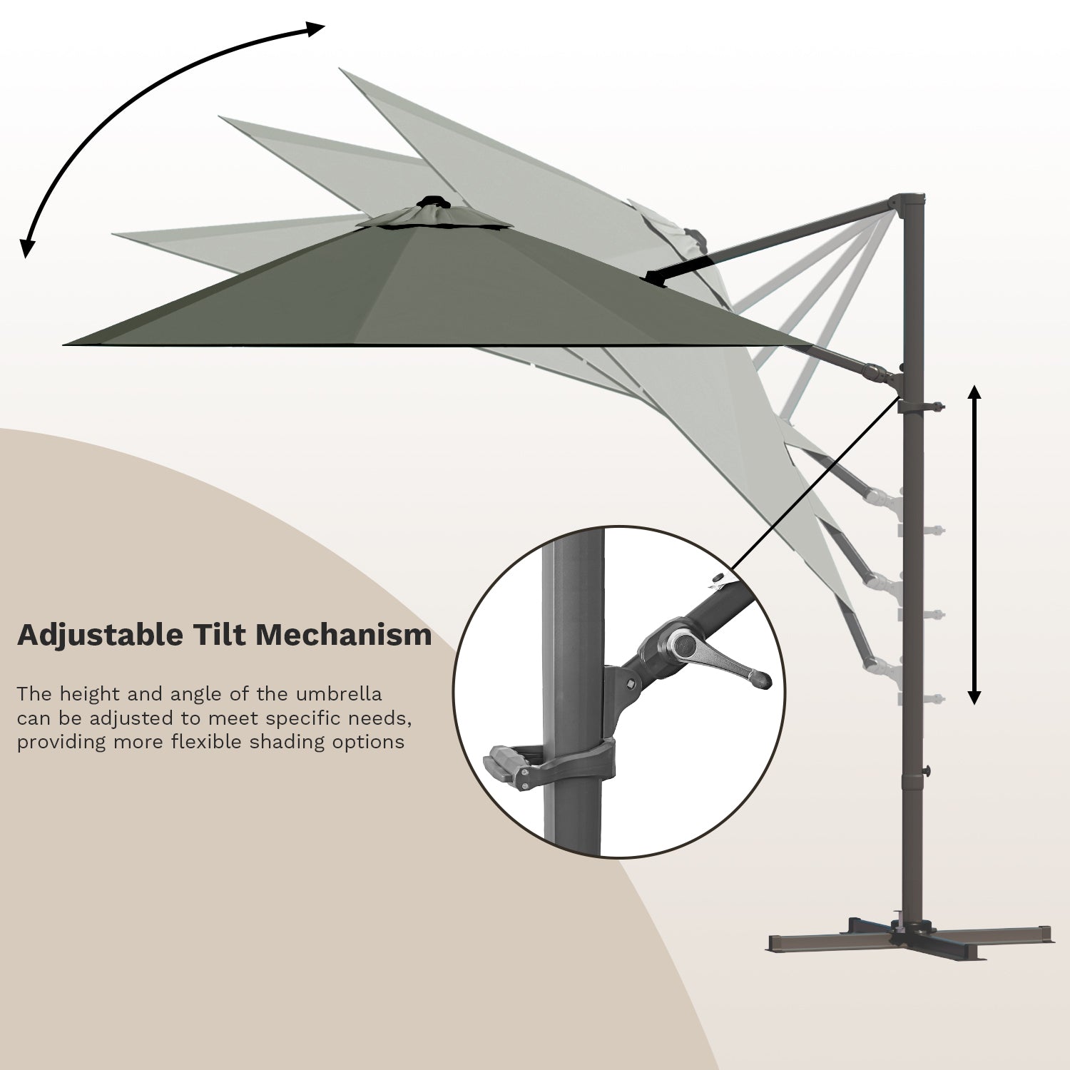 Patiowell 10 ft cantilever umbrella without base light gray