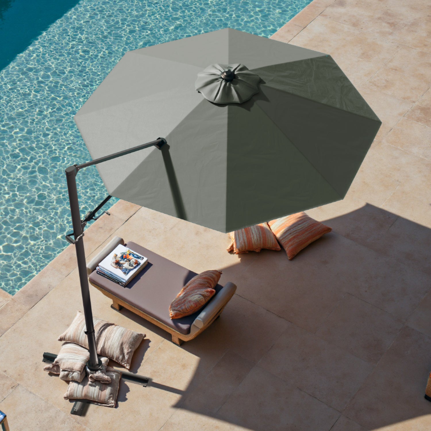 10ft Cantilever Patio Umbrella with Rotation, Tilt, Light Gray 10ft Cantilever Patio Umbrella with Rotation, Tilt, Light Gray