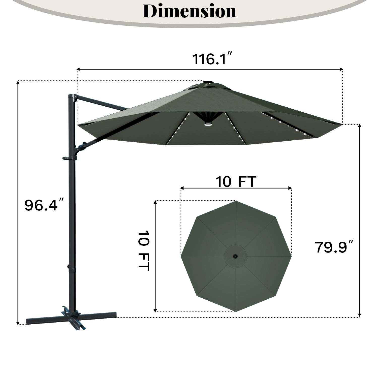 Patiowell 10 ft cantilever umbrella wit light light gray
