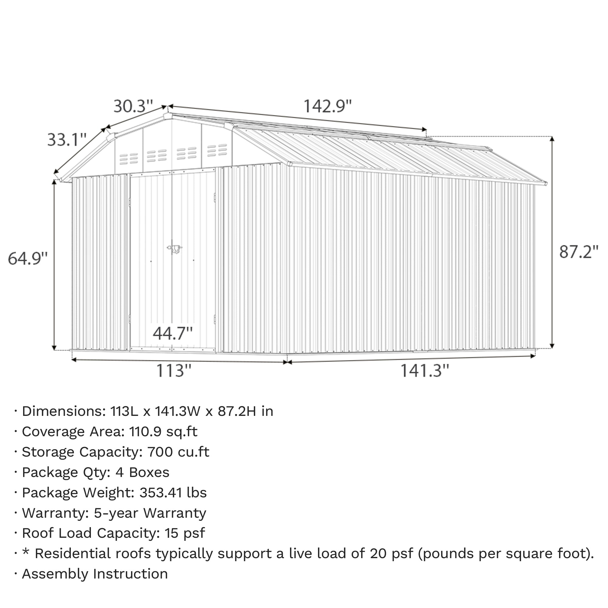 Patiowell 10x12 metal shed with barn style