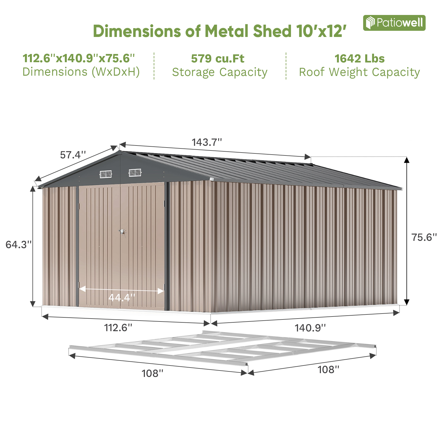 Patiowell 10x12 metal shed brown with floor
