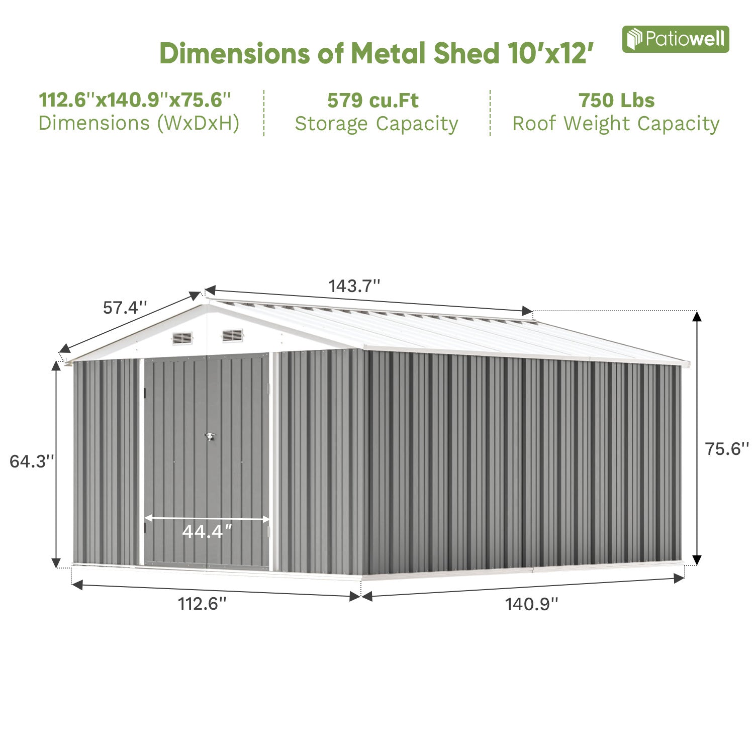 Patiowell 10x12 metal shed gray