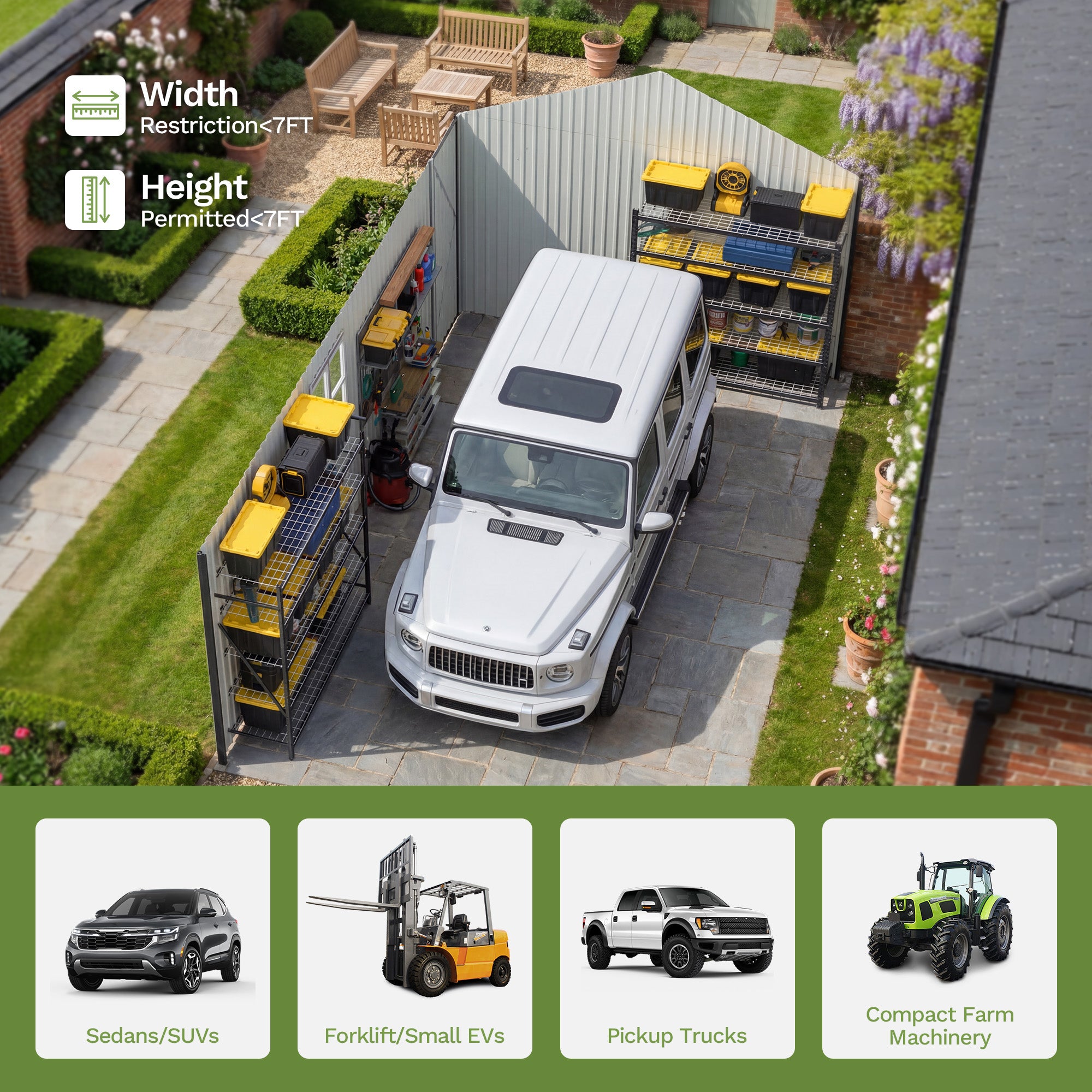 Patiowell 12x20 metal shed with double doors black & white