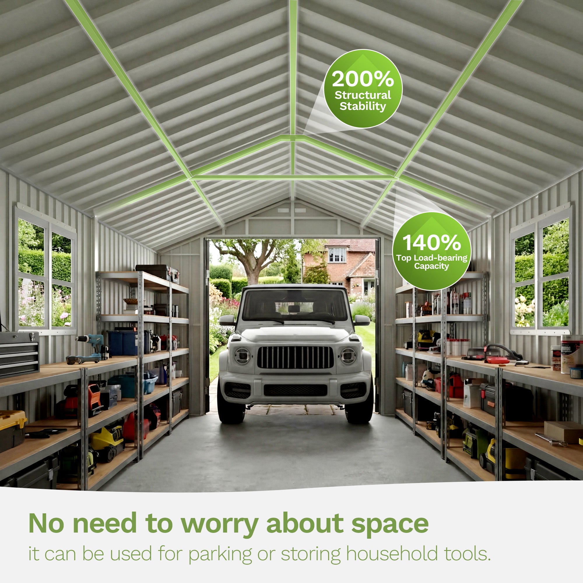 Patiowell 12x20 metal shed with double doors black & white