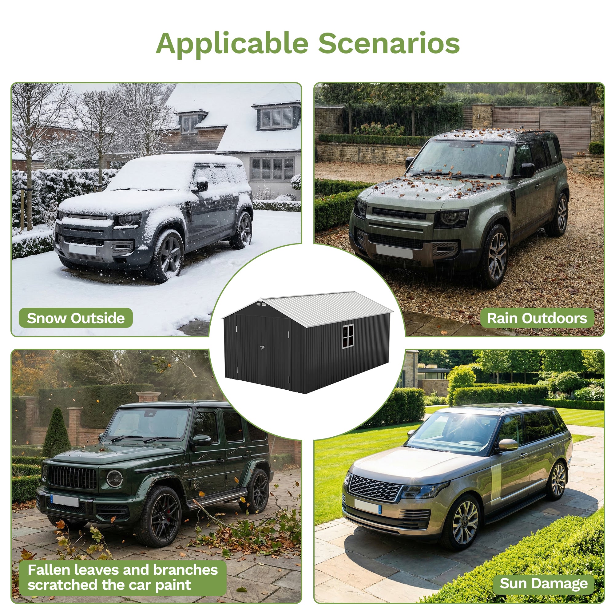 Patiowell 12x20 metal shed with double doors black & white