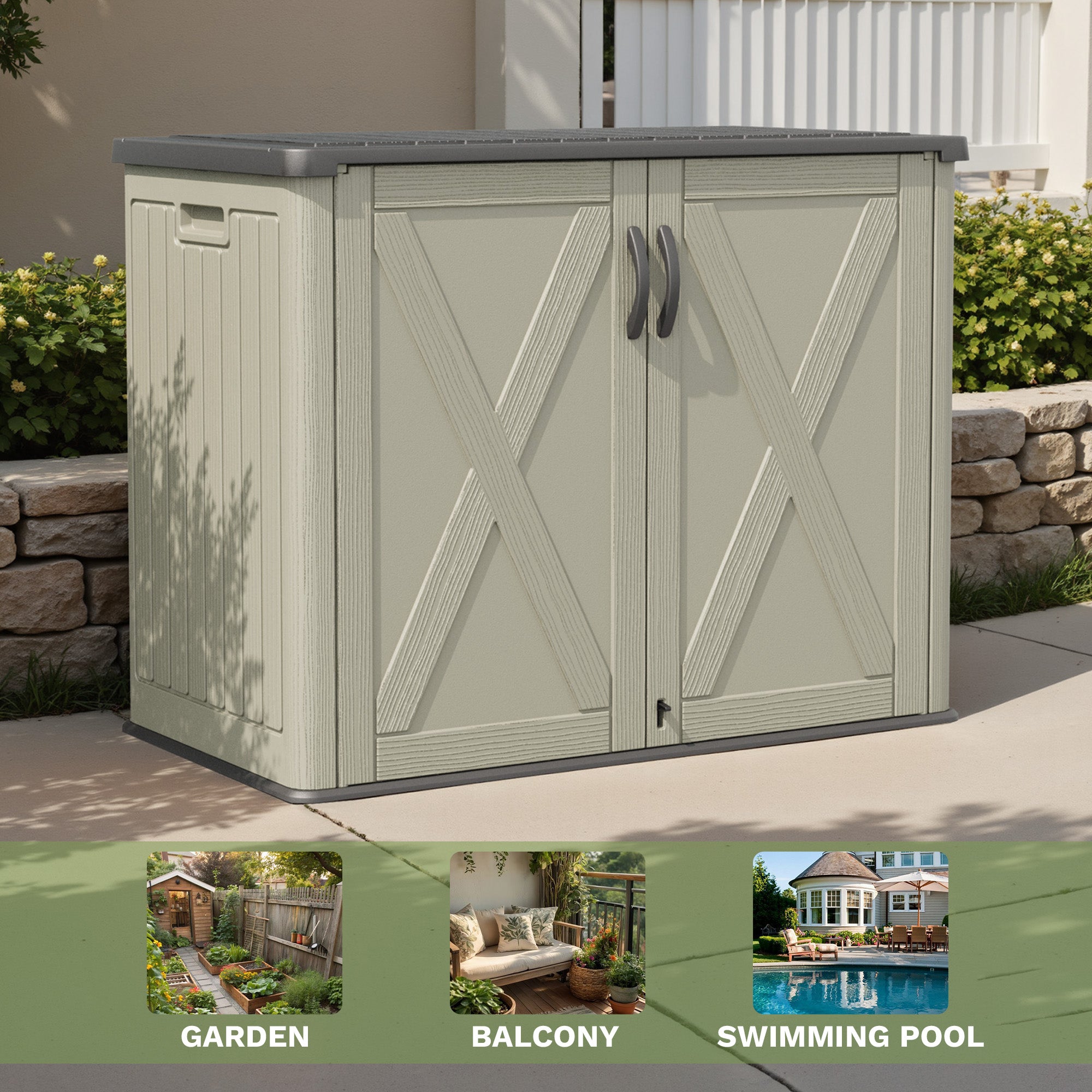 Patiowell 25 cu ft plastic cabinet beige