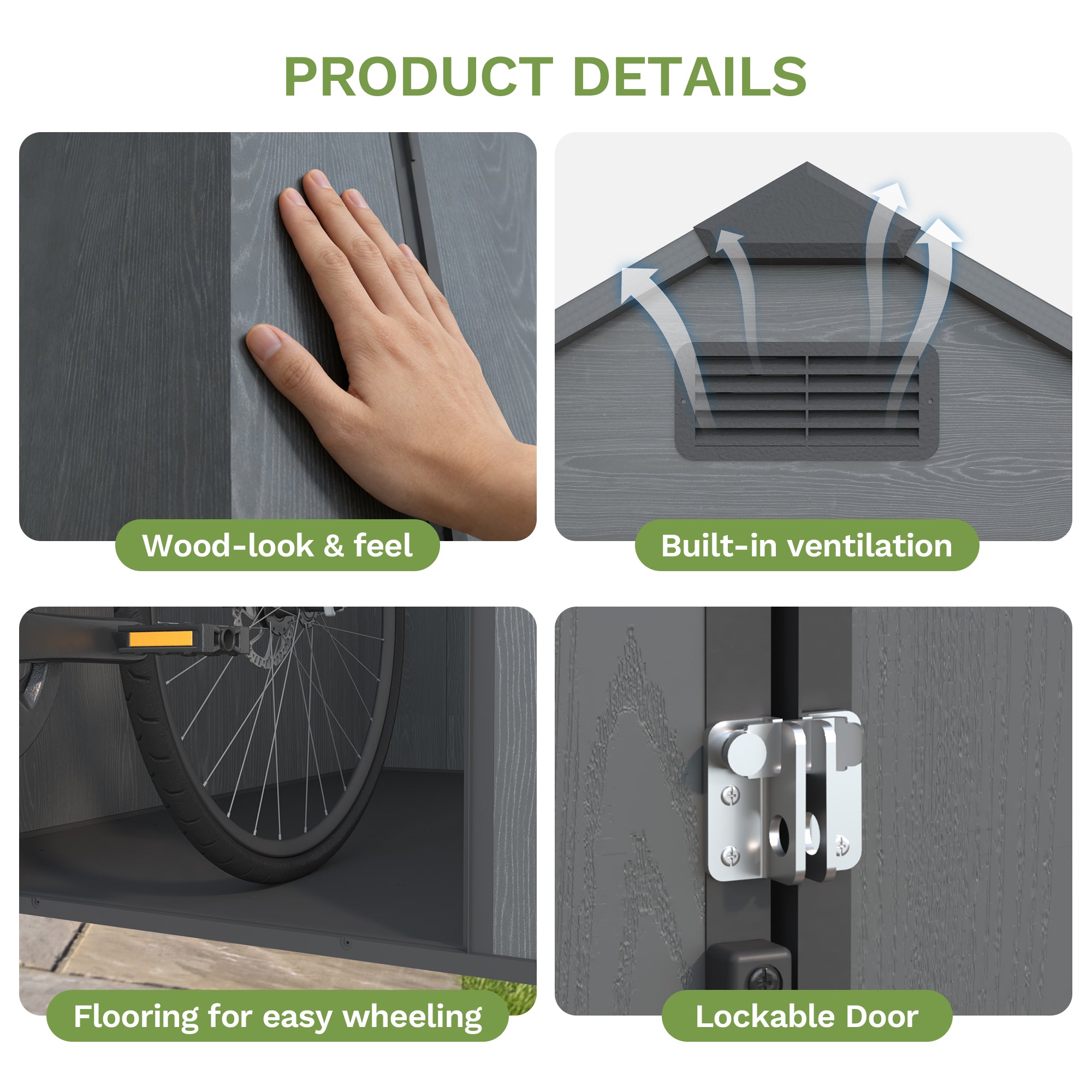 Patiowell 4x6 plastic shed with floor dark gray