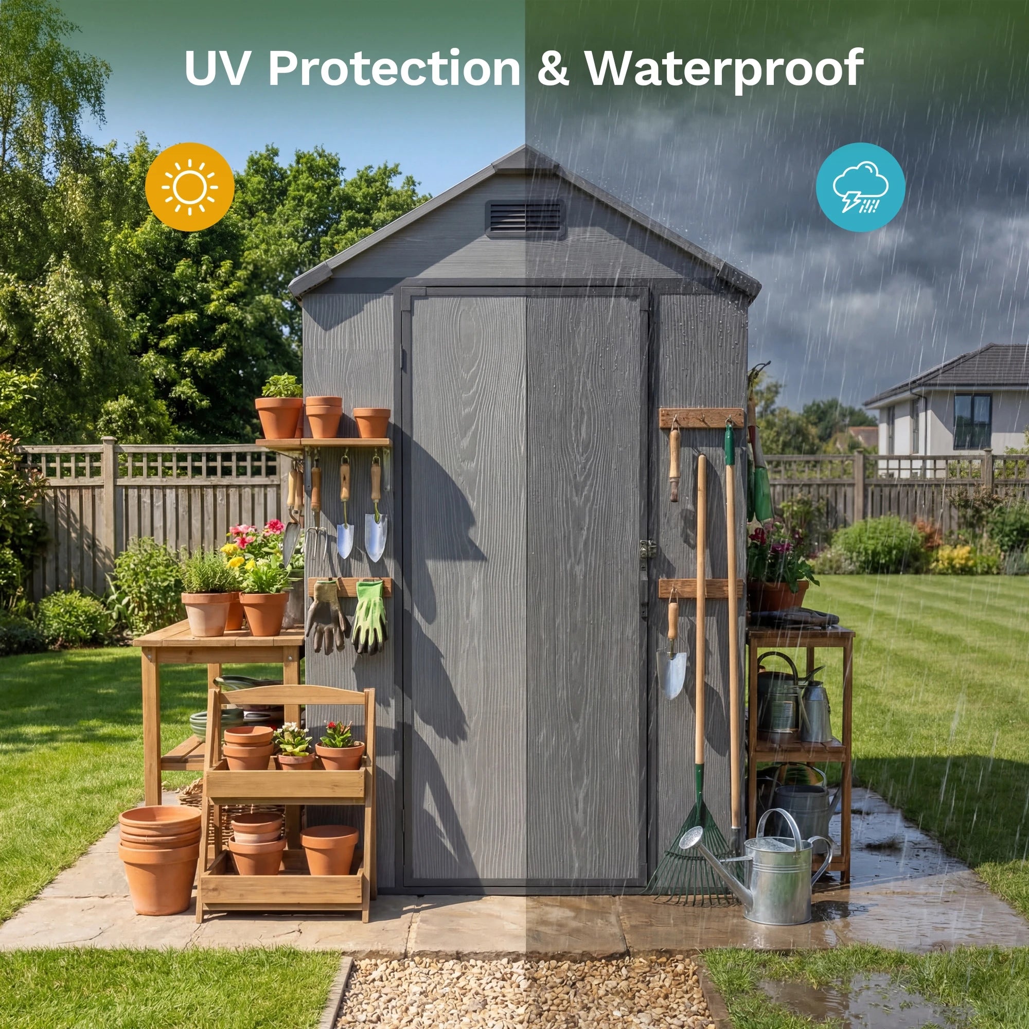 Patiowell 4x6 ft Plastic Outdoor Storage Shed with Floor, Lockable Door and Vents, Dark Gray