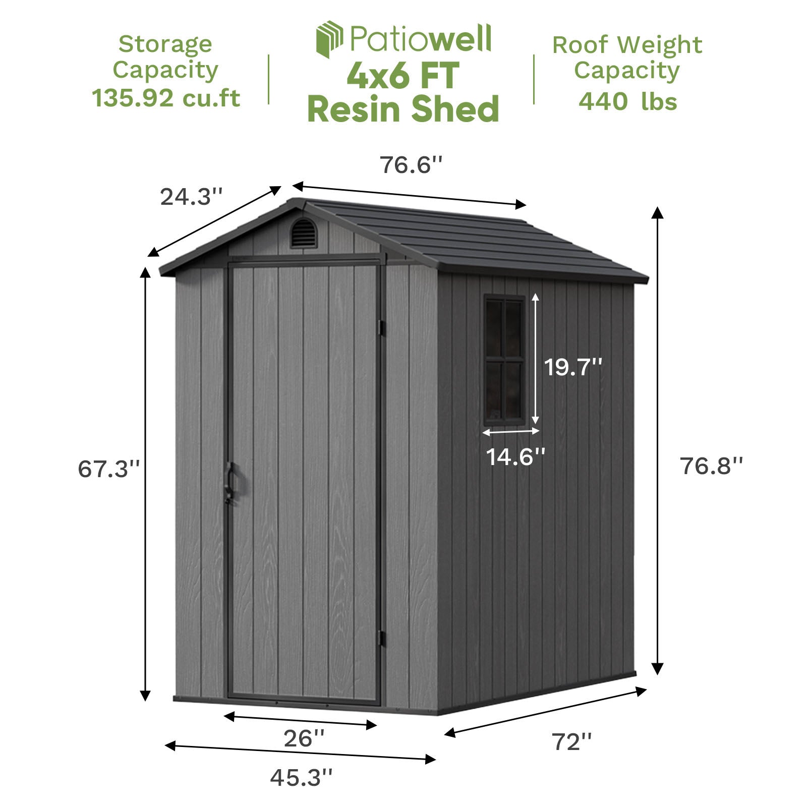 4x6 Plastic Storage Shed (6x4 Shed), Dark Gray | Patiowell