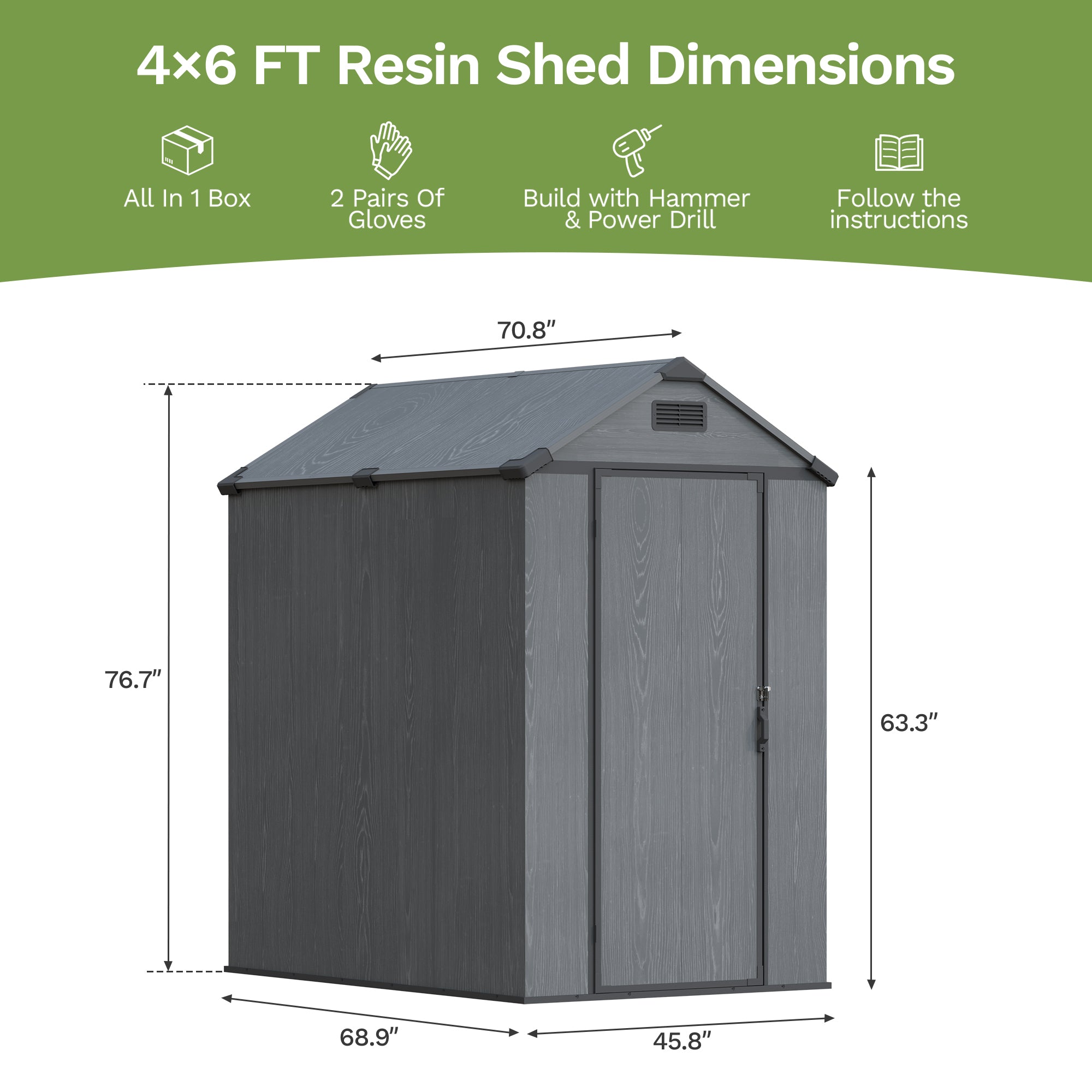 Patiowell 4x6 plastic shed with floor dark gray