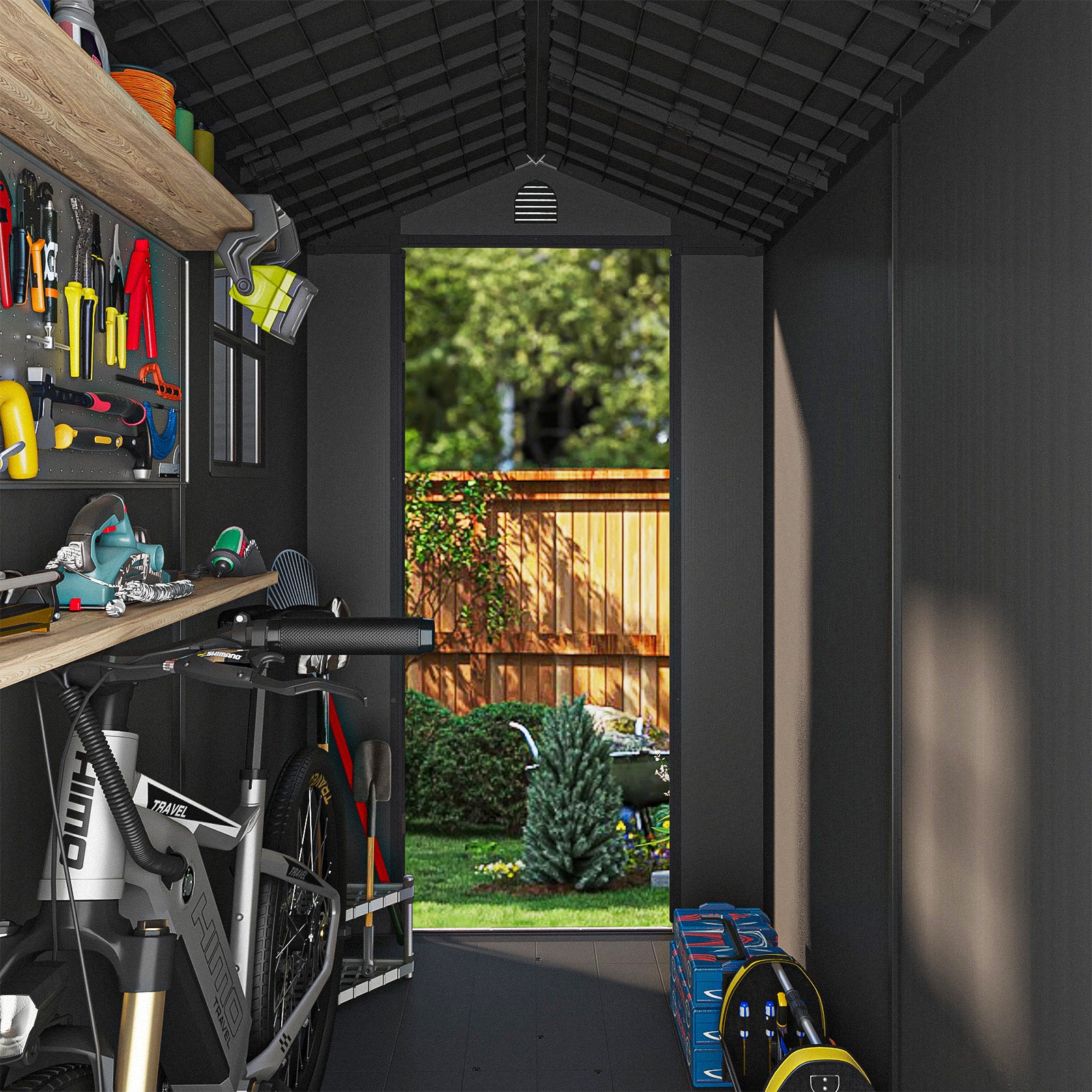 Patiowell 4x8 plastic shed dark gray internal storage area