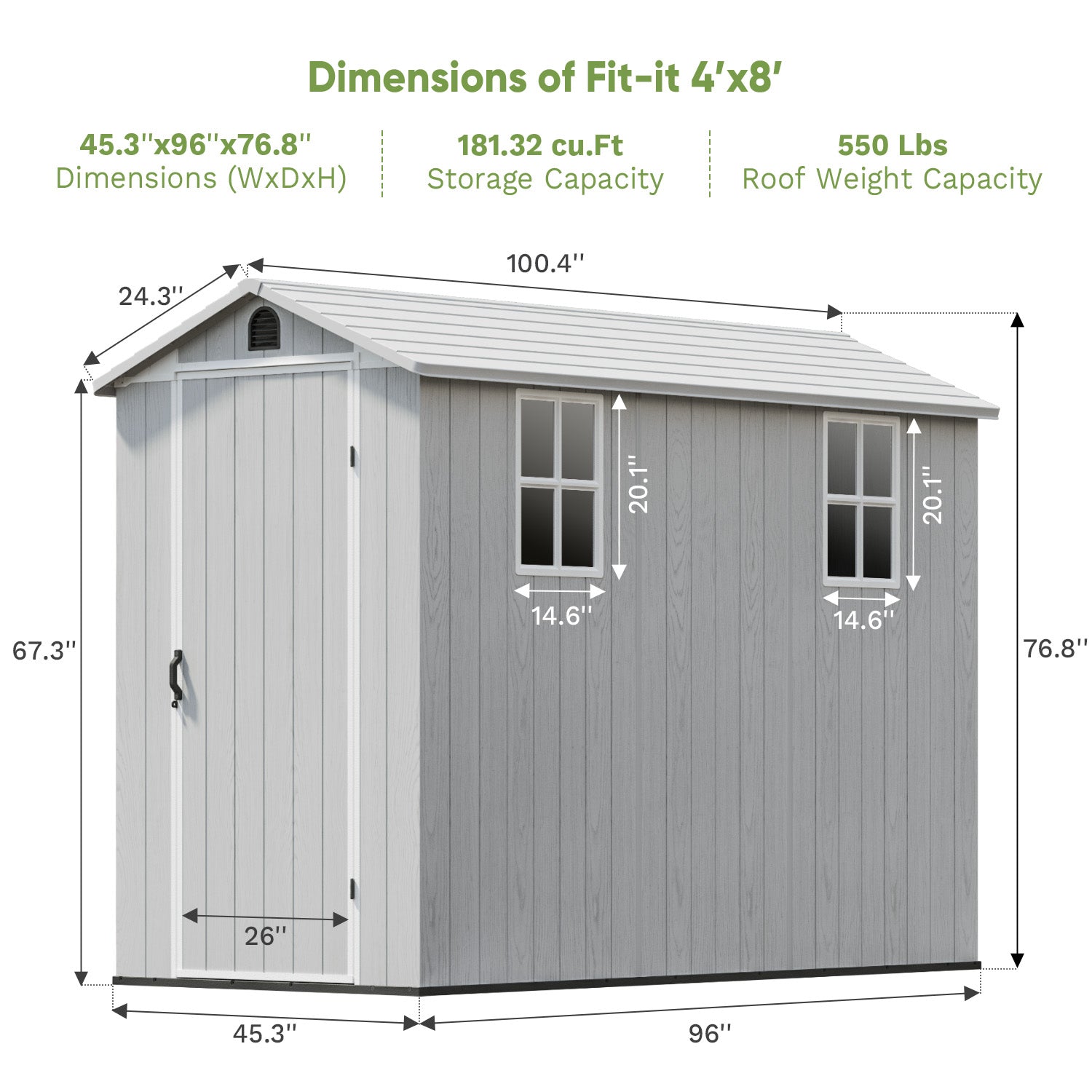 Patiowell 4x8 plastic shed gray 