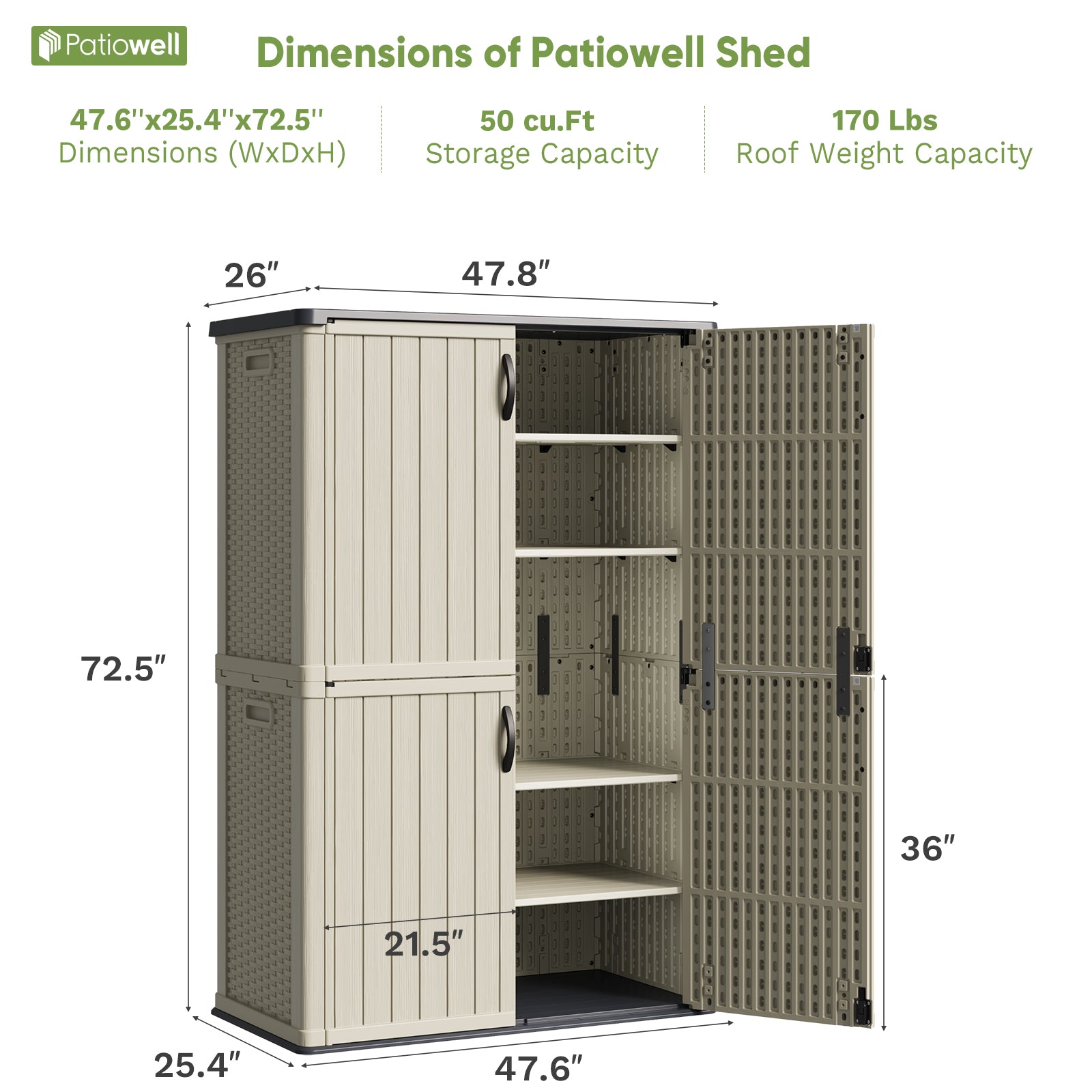 Patiowell 50 cu ft plastic cabinet beige