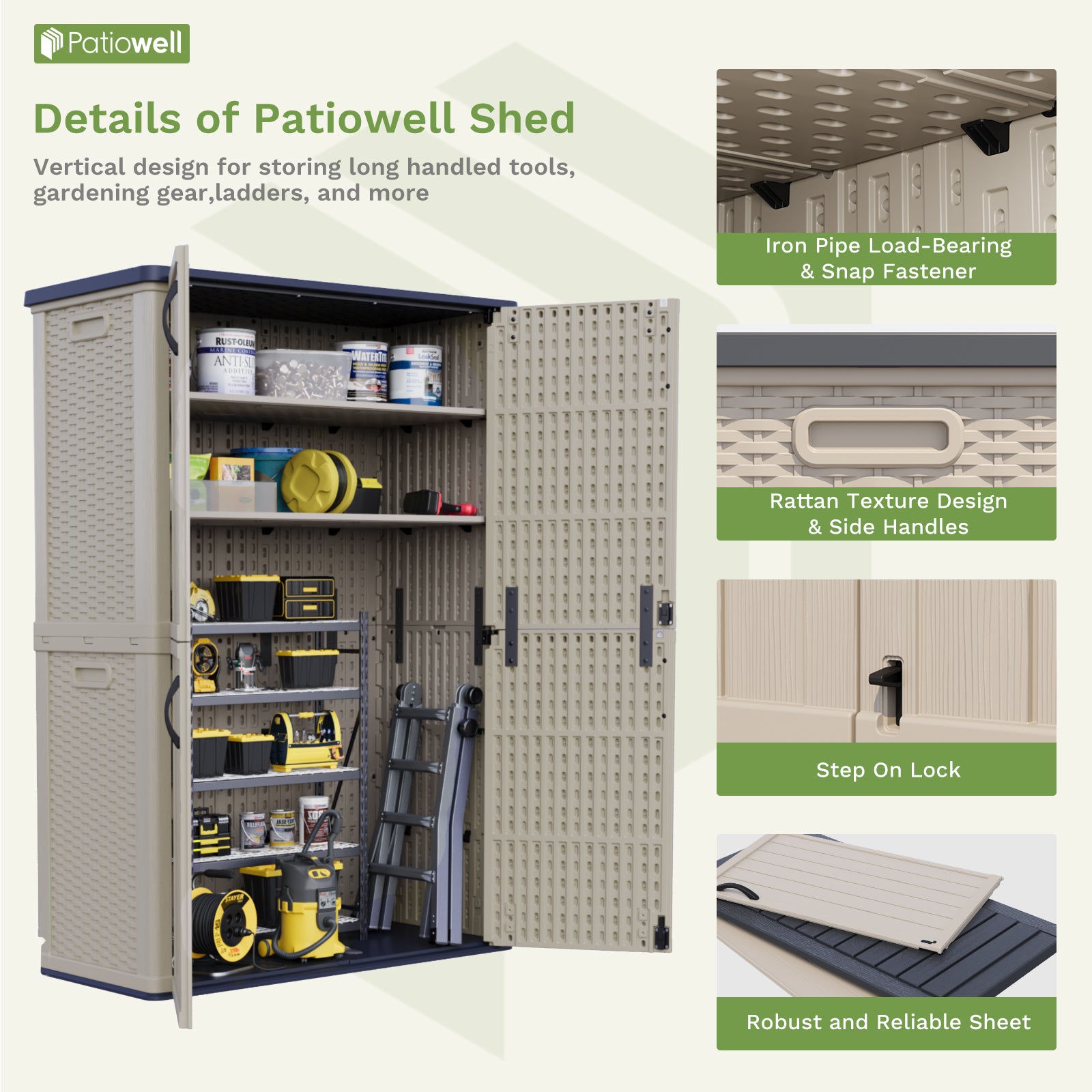 Patiowell 50 cu ft plastic cabinet beige