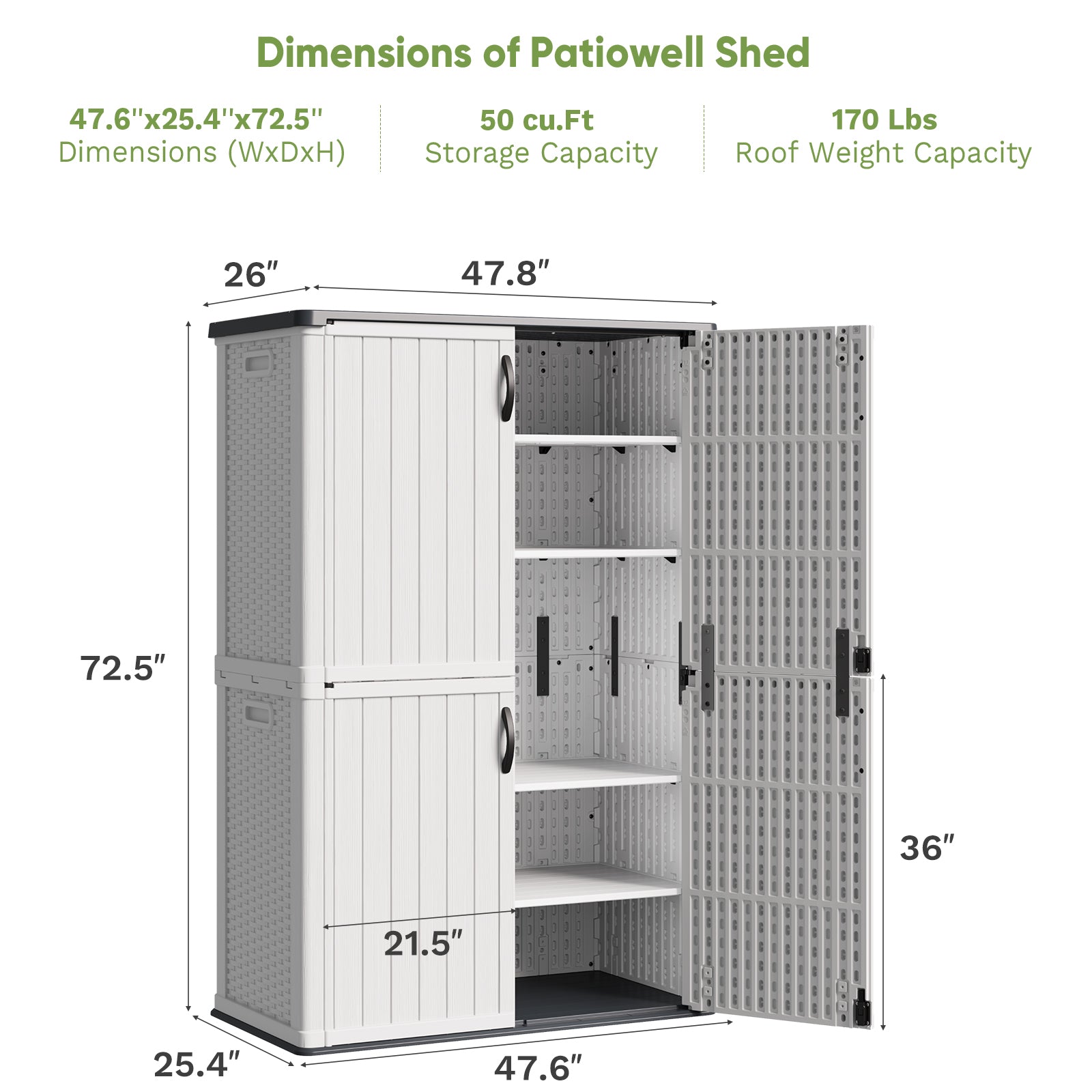 Patiowell 50 cu ft plastic cabinet white