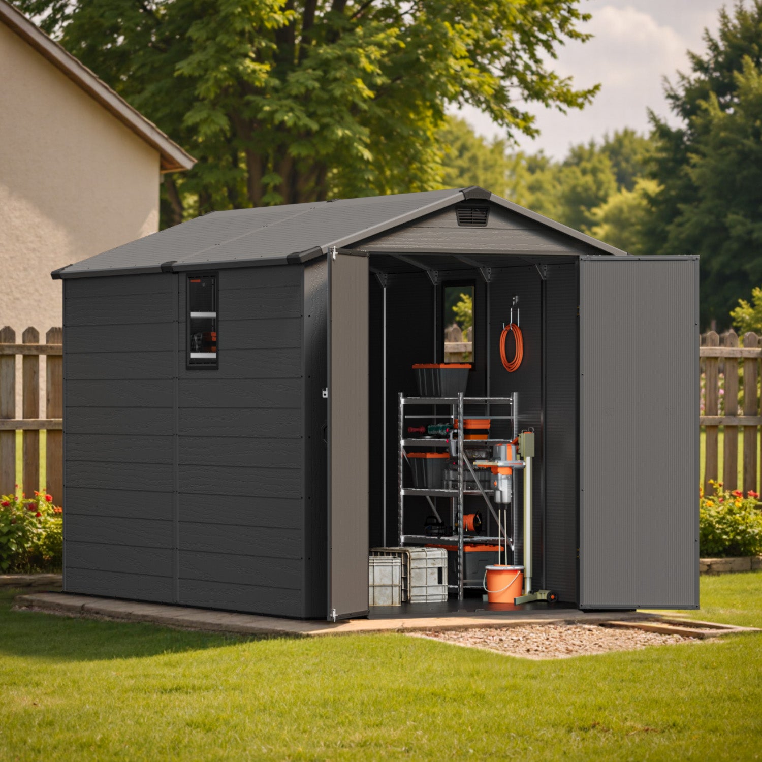 Patiowell 6x10 plastic shed dark gray