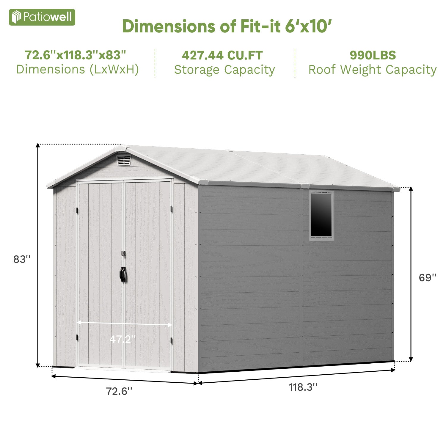 Patiowell 6x10 plastic shed gray