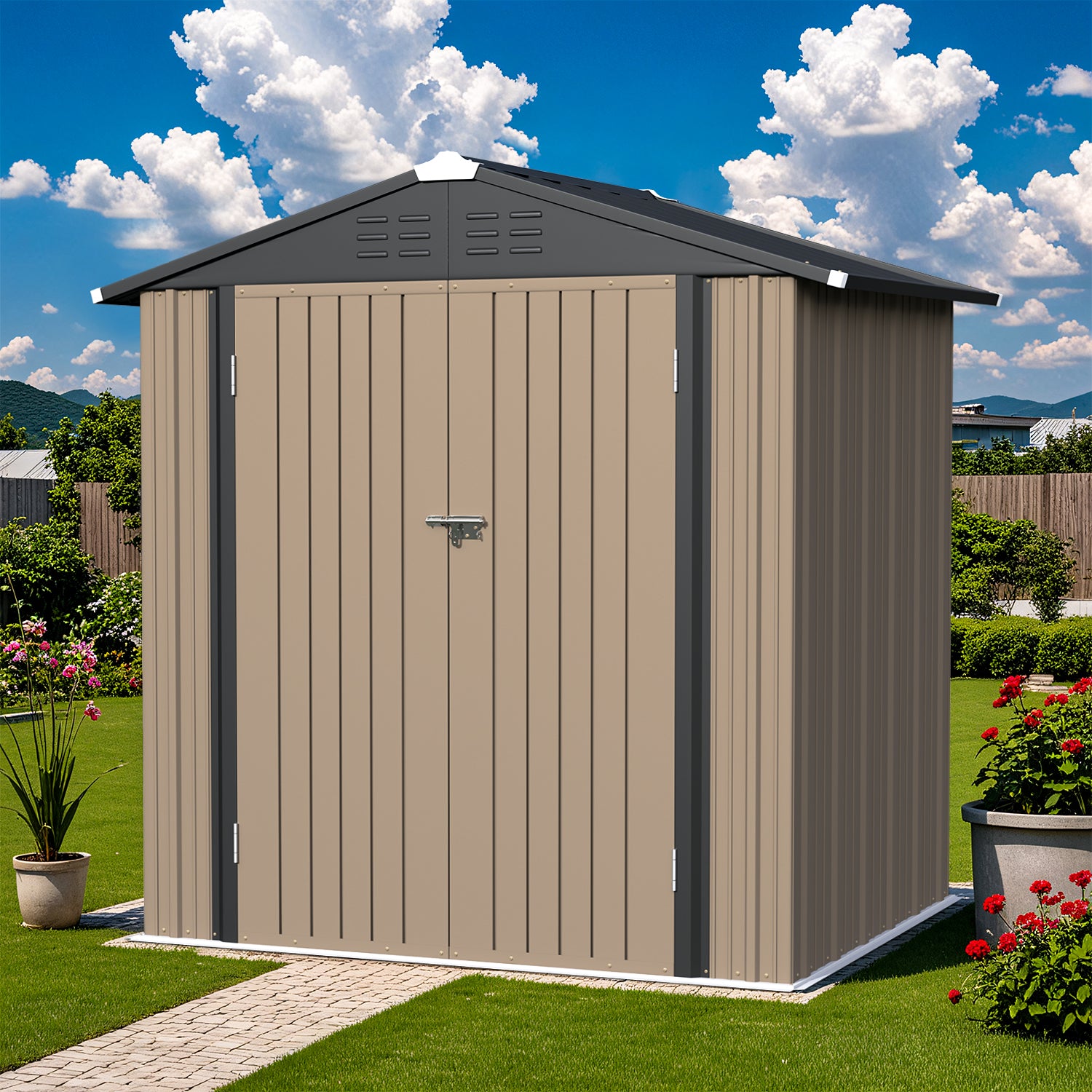 Patiowell 6x4 metal storage shed brown