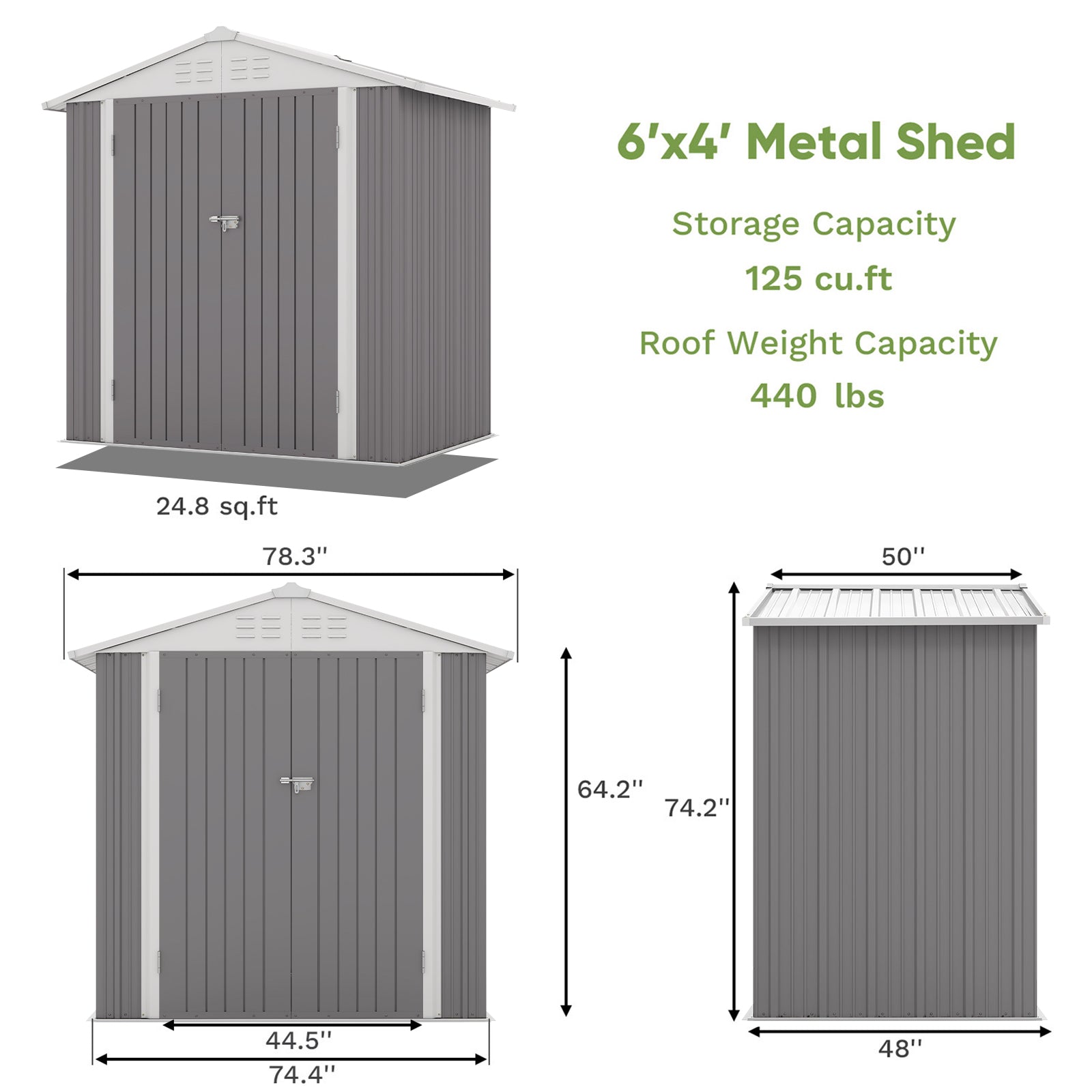 Patiowell 6x4 metal shed gray