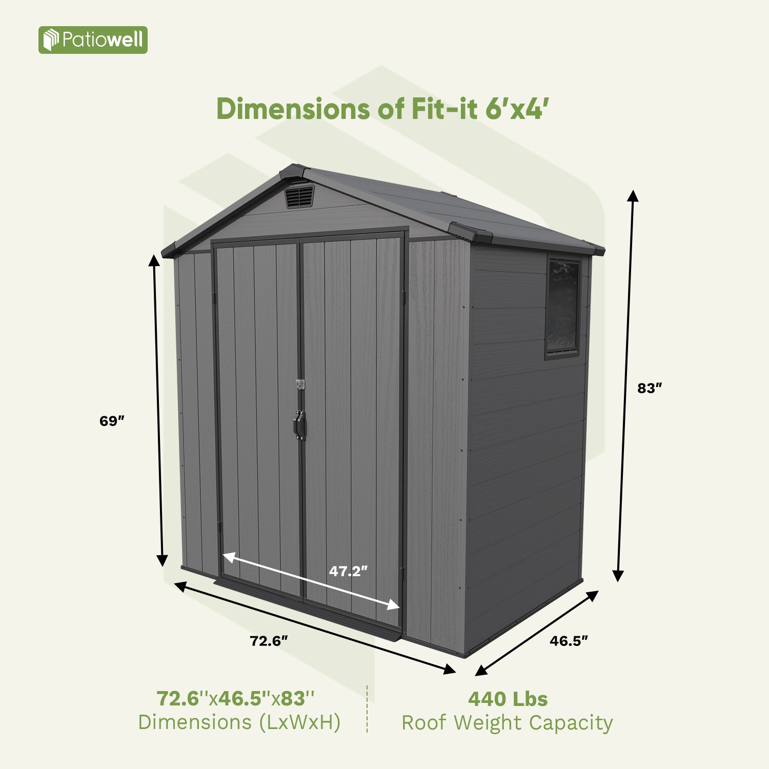 Patiowell 6x4 plastic shed dark gray