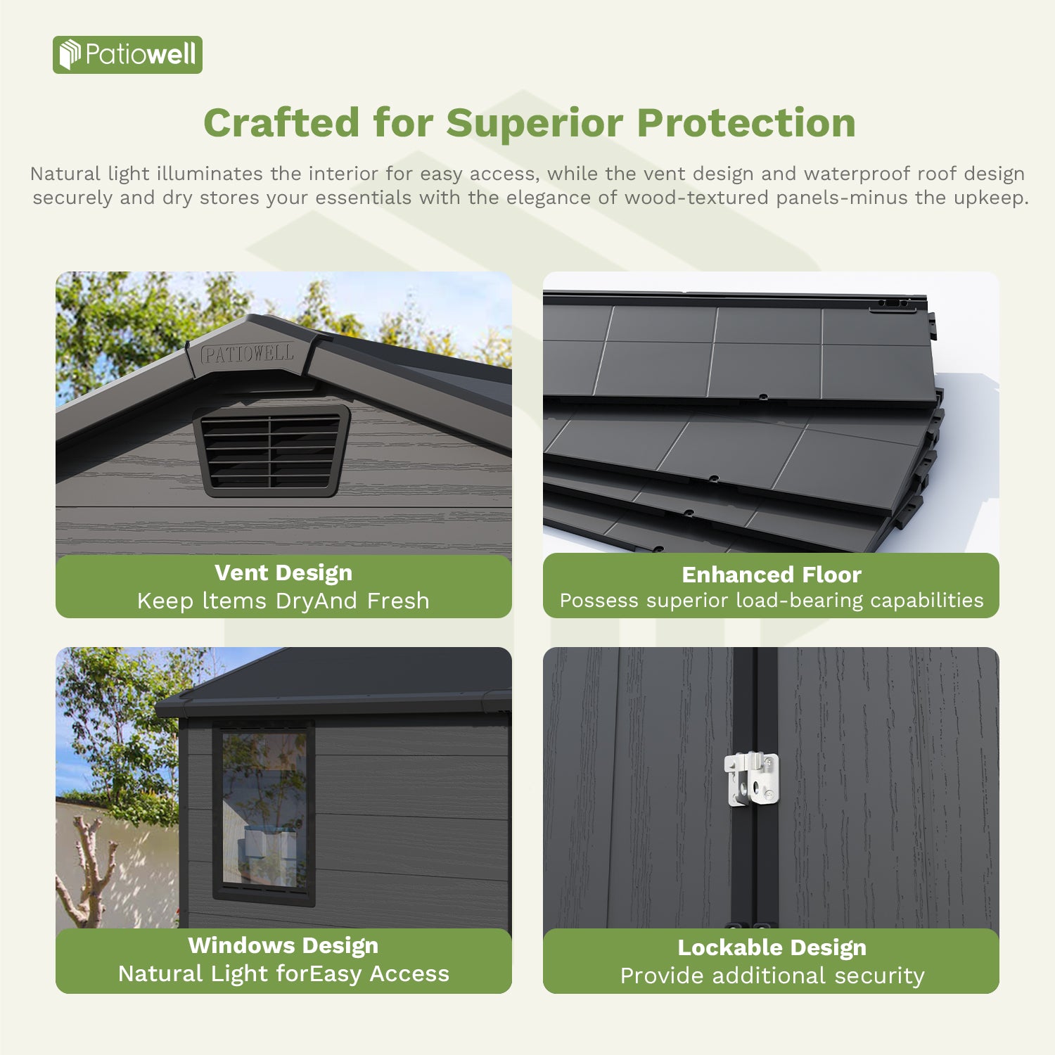 Patiowell 6x4 plastic shed dark gray