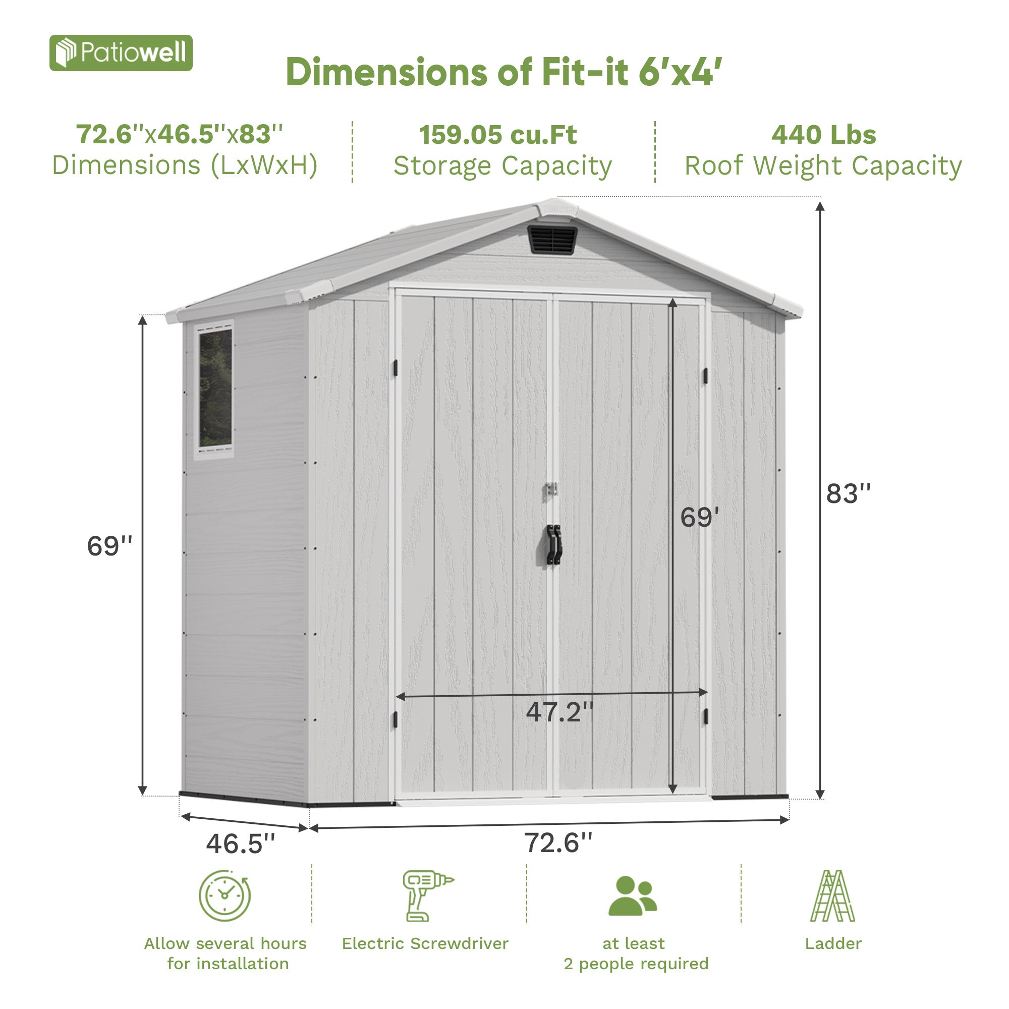 Patiowell 6x4 plastic shed gray