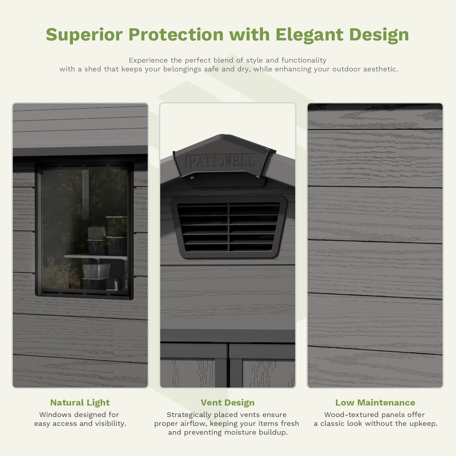 Patiowell 6x6 plastic shed dark gray