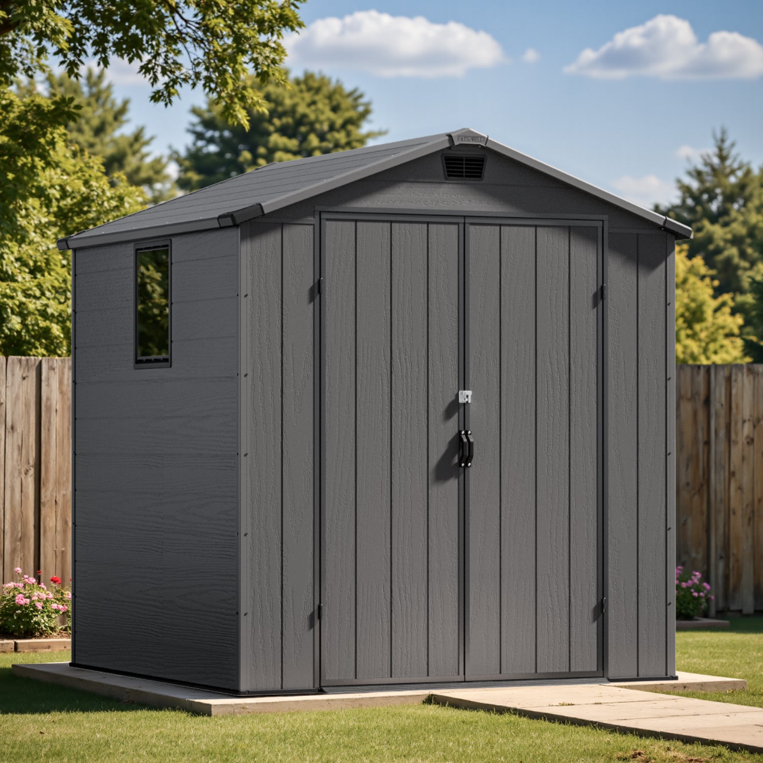 Patiowell 6x6 plastic shed dark gray