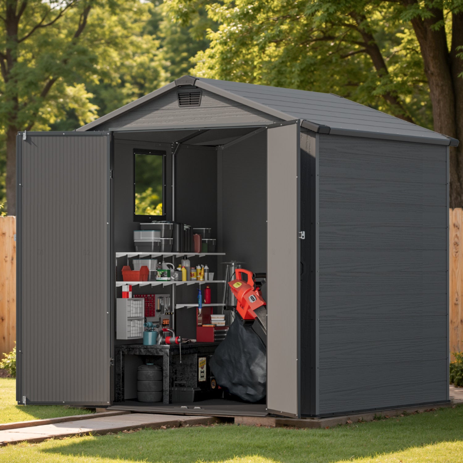 Patiowell 6x6 plastic shed dark gray