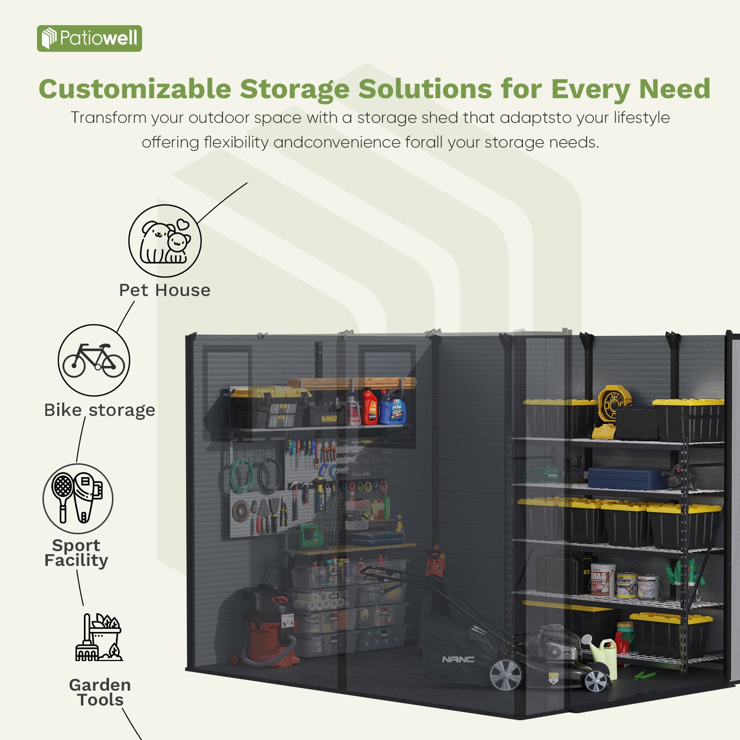 Patiowell 6x8 plastic shed dark gray