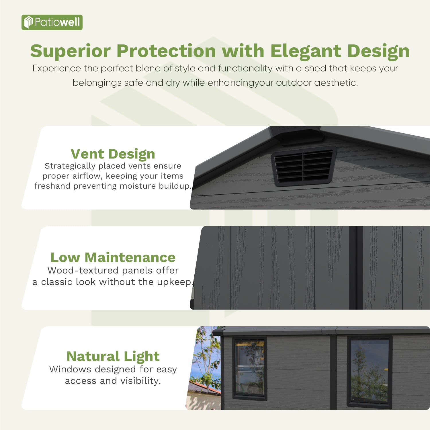 Patiowell 6x8 plastic shed dark gray