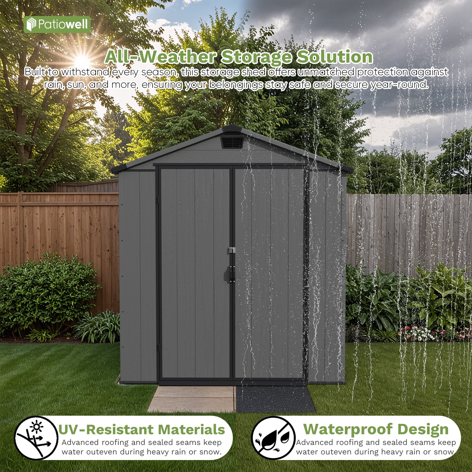 Patiowell 6x8 plastic shed dark gray