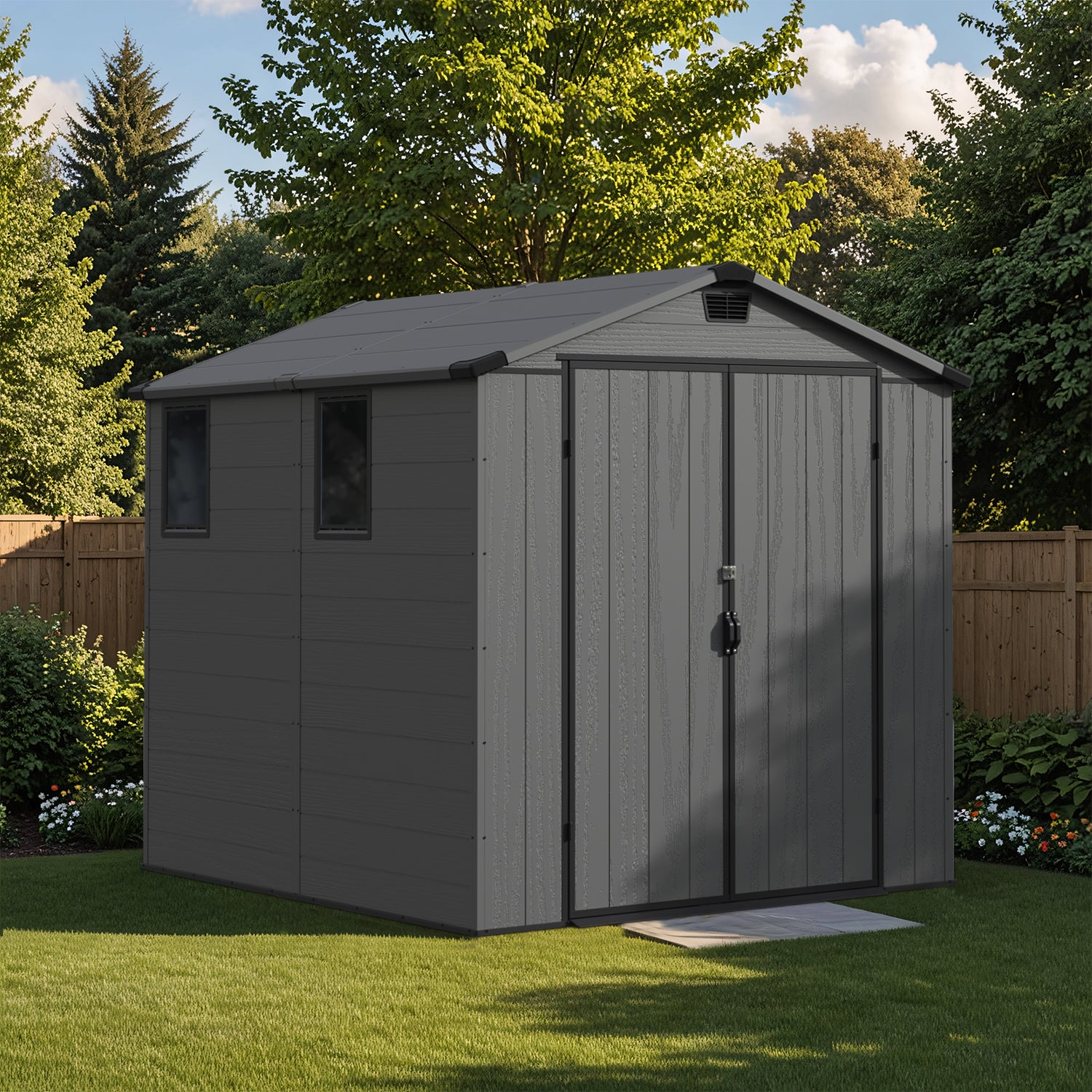 Patiowell 6x8 plastic shed dark gray