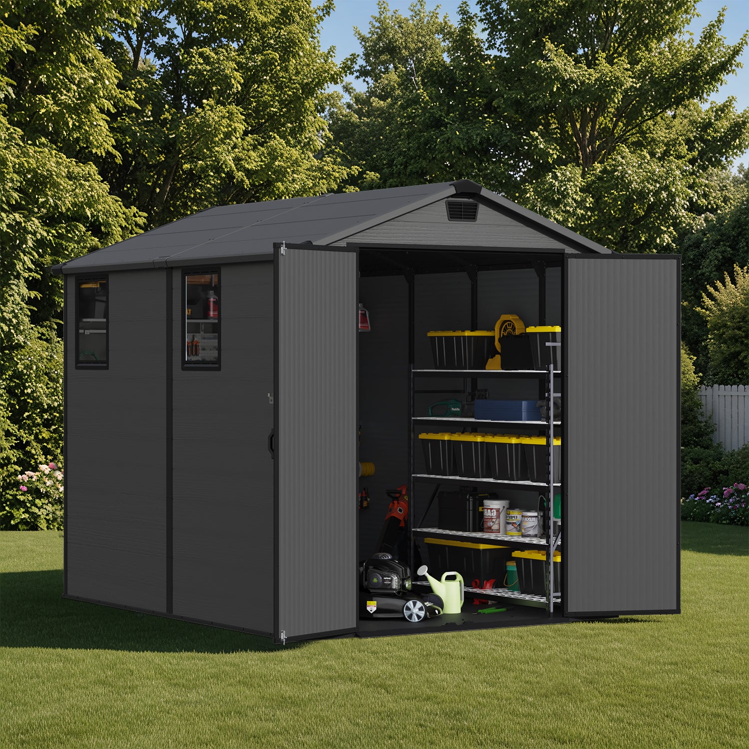 Patiowell 6x8 plastic shed dark gray