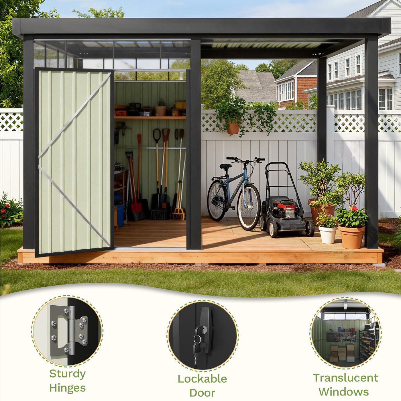 2-in-1 6x8 Metal Storage Shed with 7x8 Pergola for BBQ &amp; Party, Black ...