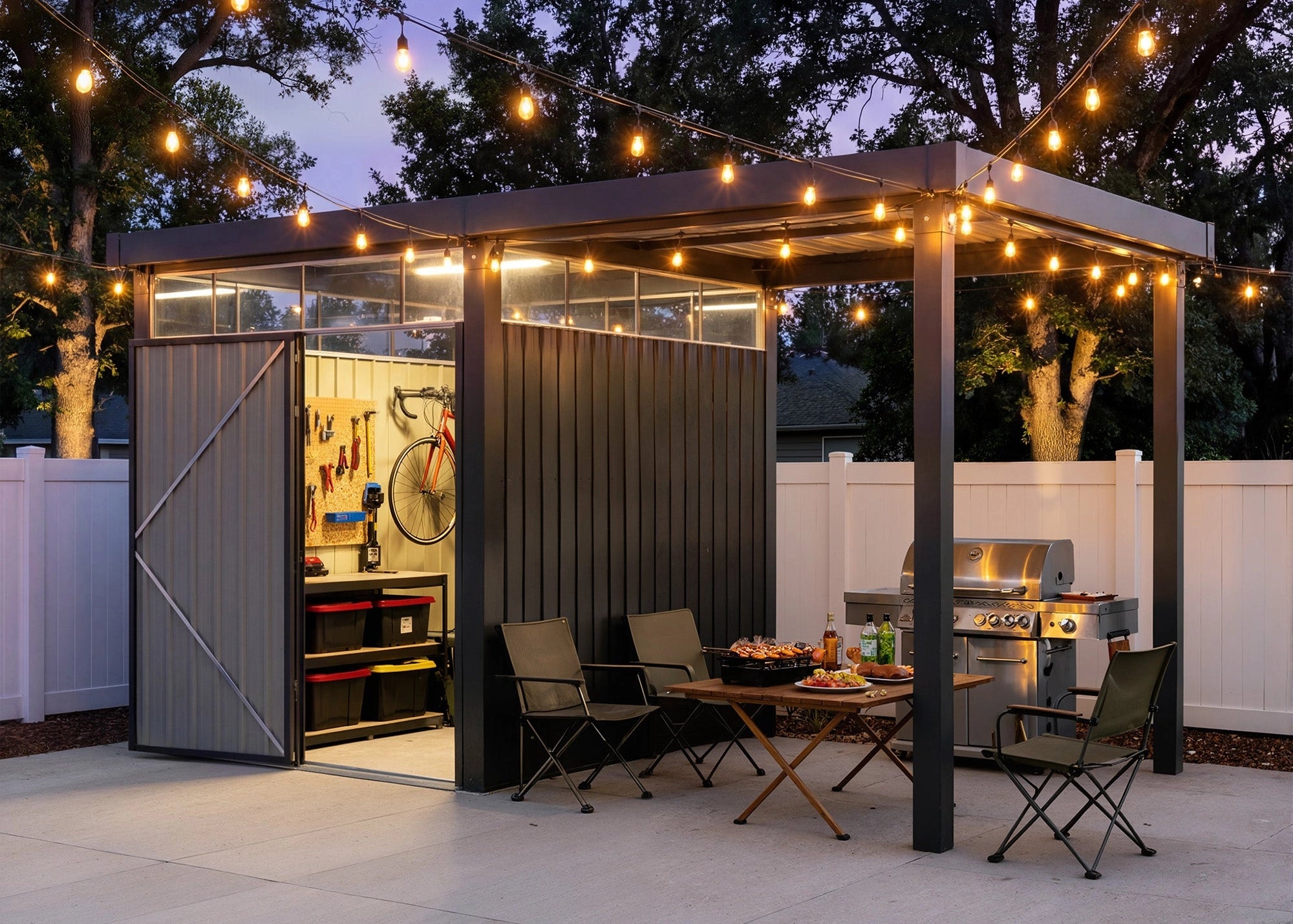 6x8 Metal Storage Shed with 7x8 Pergola Covered Porch