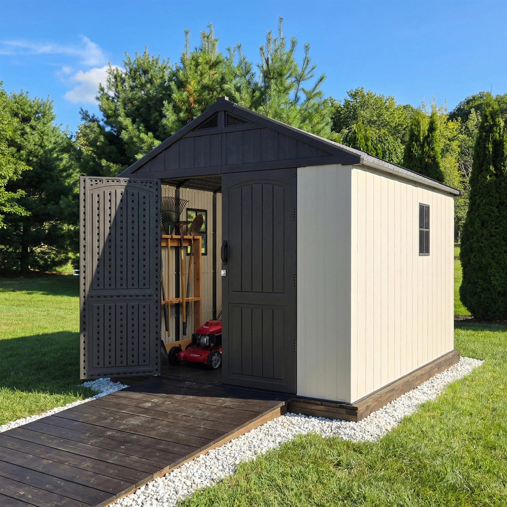 patiowell 8x10 kick-it plastic shed beige&brown