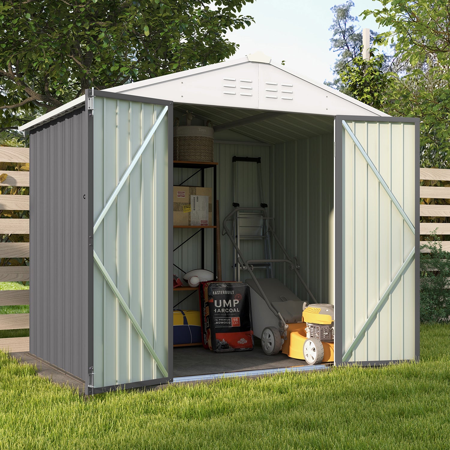 8x6 Metal Storage Shed with Gable Roof (Gray) | Patiowell