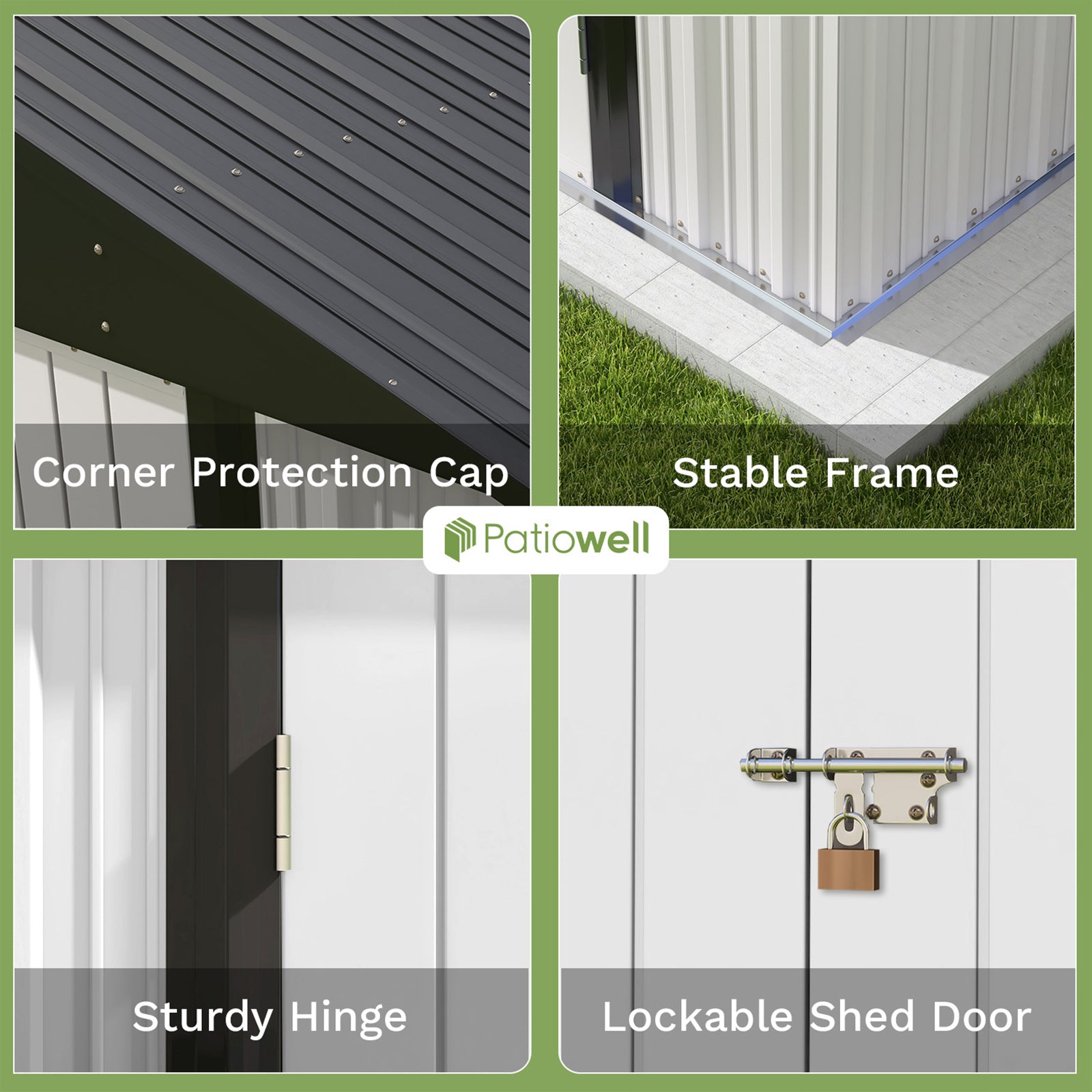 8x6 Metal Storage Shed with Gable Roof (White)