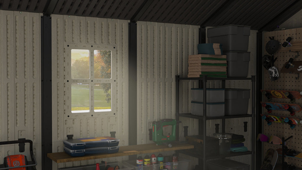 Patiowell kick-it plastic sheds have windows